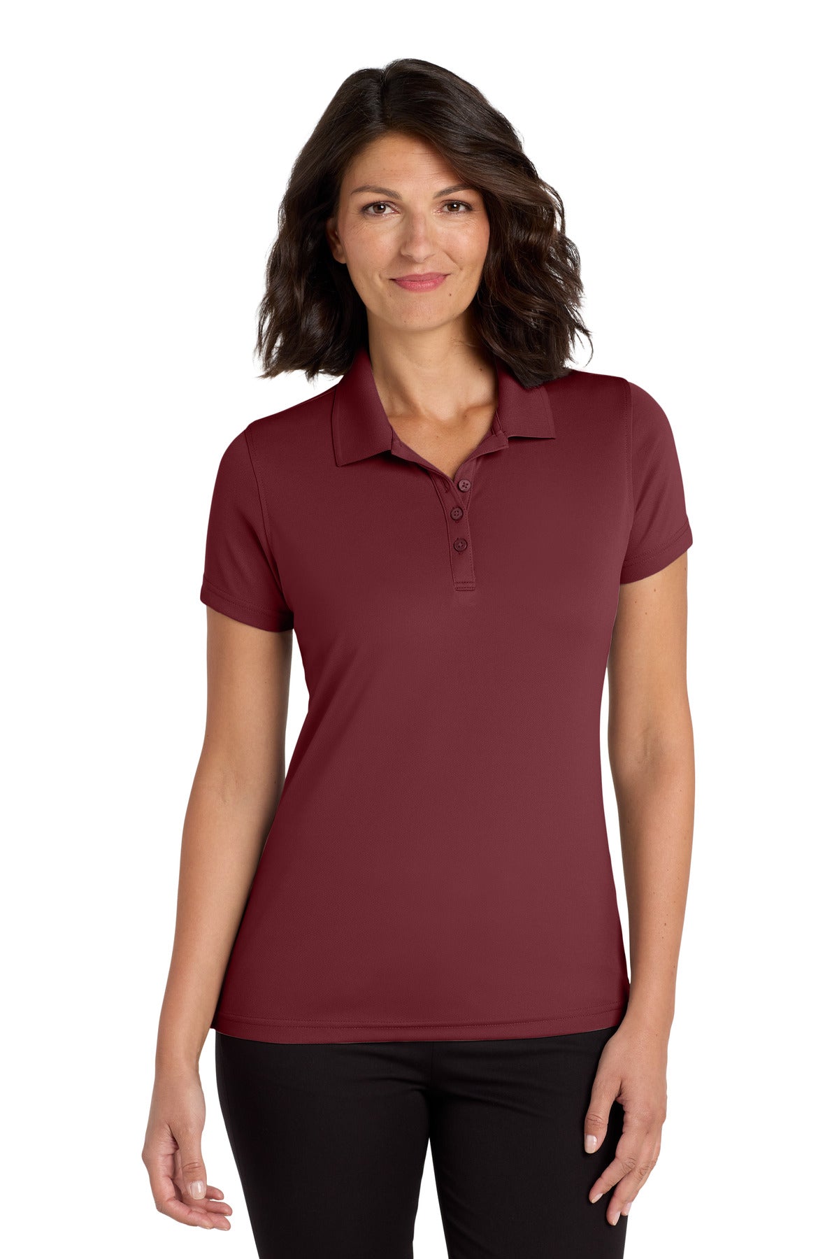 Custom Burgundy Women's Dry Zone UV Micro-Mesh Polo LK110, personalized by SanCanDo Swag in Argyle, TX