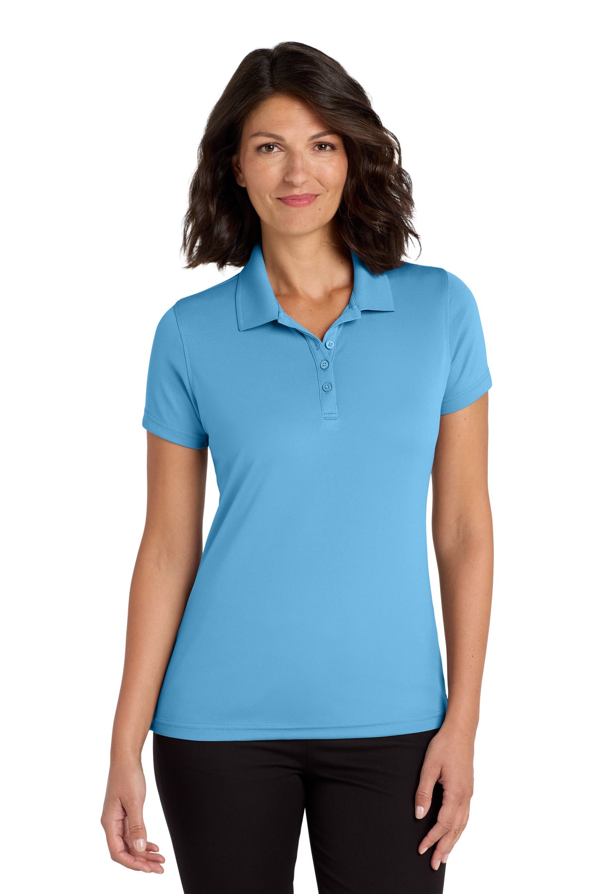 Custom Carolina Blue Women's Dry Zone UV Micro-Mesh Polo LK110, personalized by SanCanDo Swag in Argyle, TX