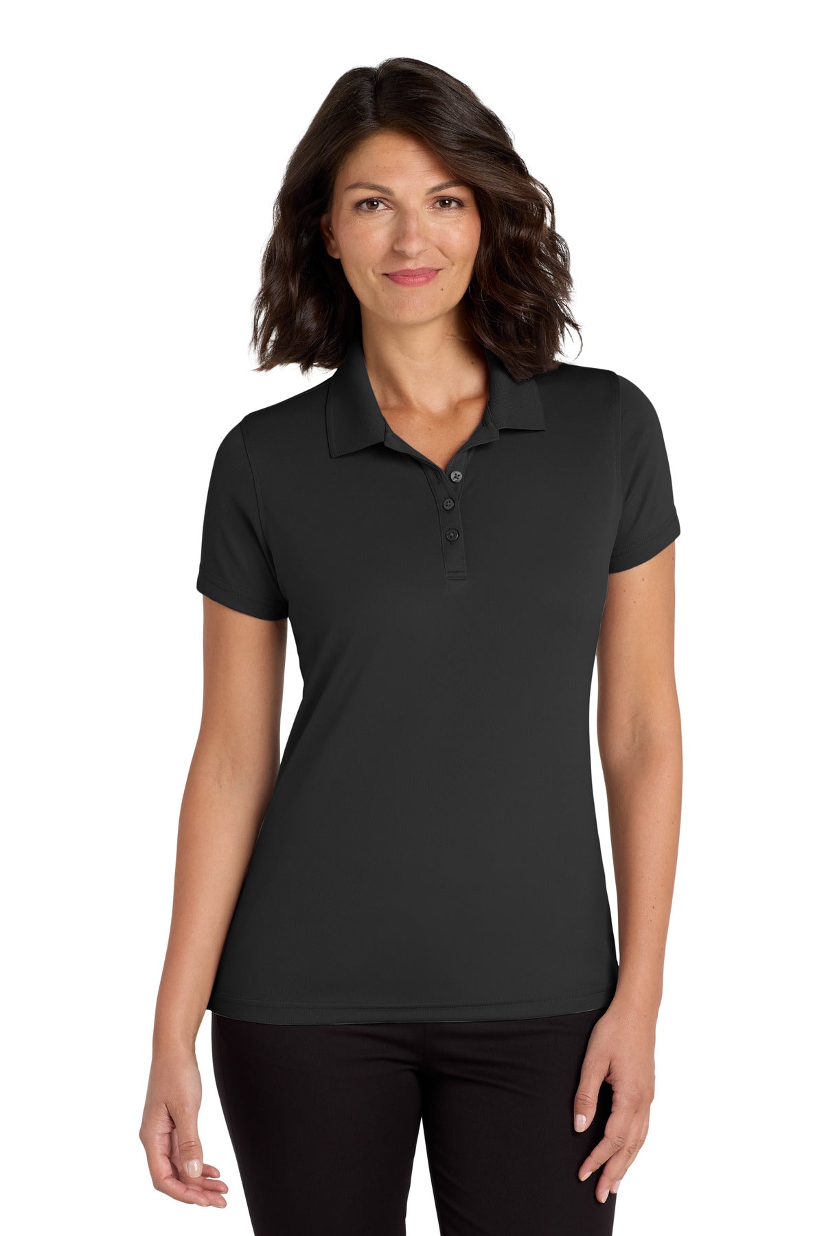 Custom Deep Black Women's Dry Zone UV Micro-Mesh Polo LK110, personalized by SanCanDo Swag in Argyle, TX