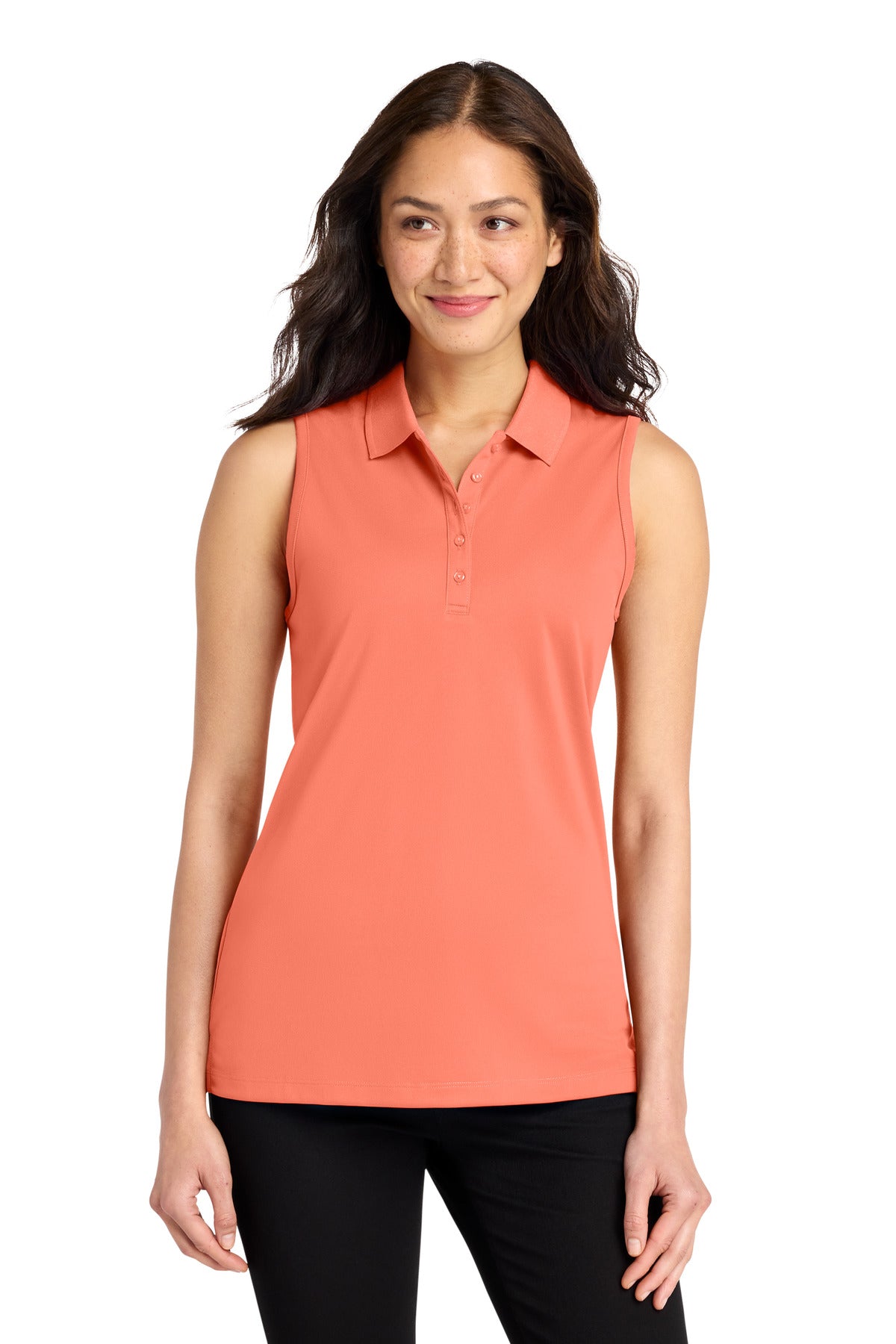 Custom Coral Splash Dry Zone UV Micro-Mesh Sleeveless Polo LK110SV, personalized by SanCanDo Swag in Argyle, TX