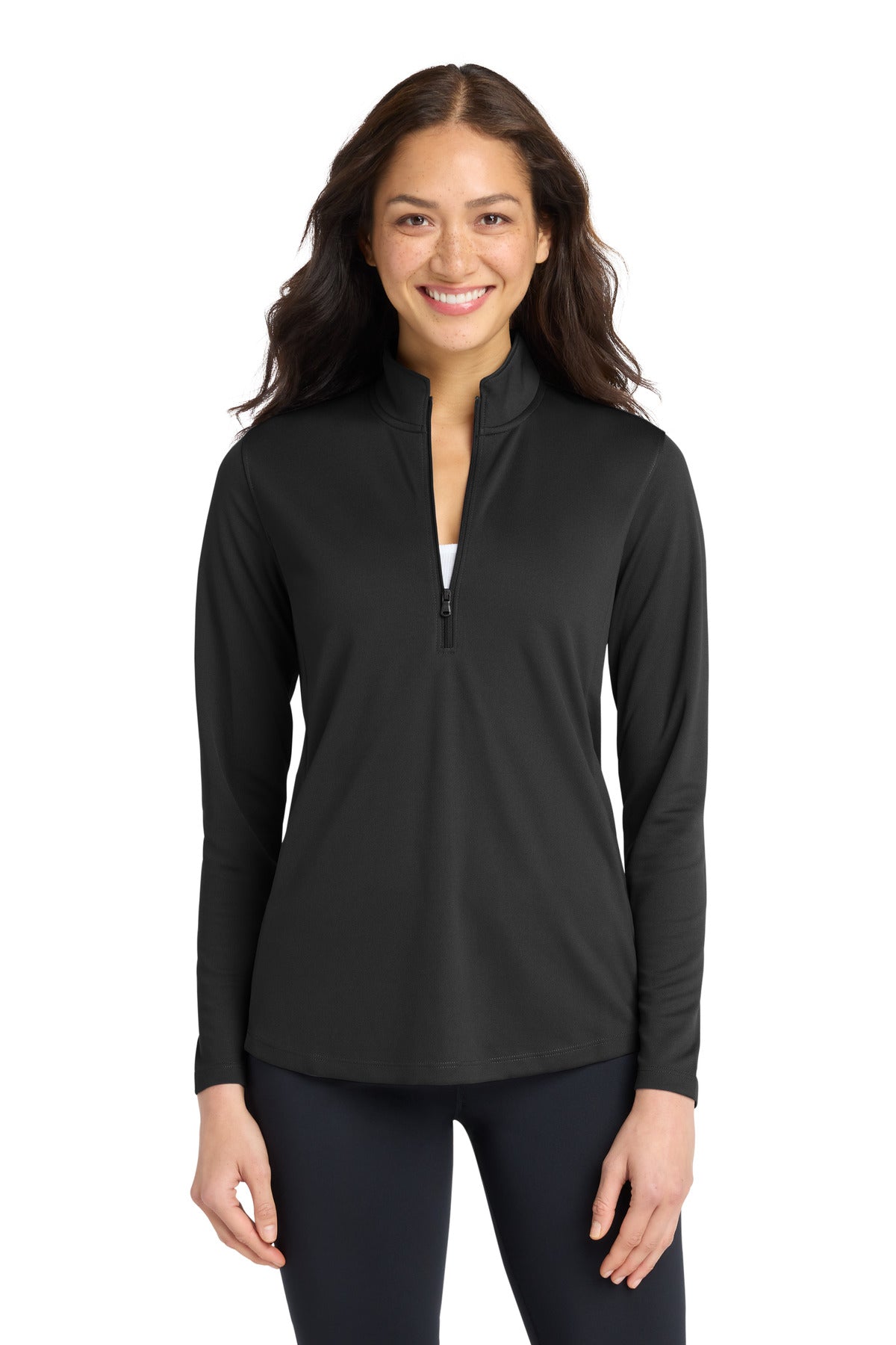 Custom Deep Black Women's Dry Zone UV Micro-Mesh 1/4-Zip LK112, personalized by SanCanDo Swag in Argyle, TX