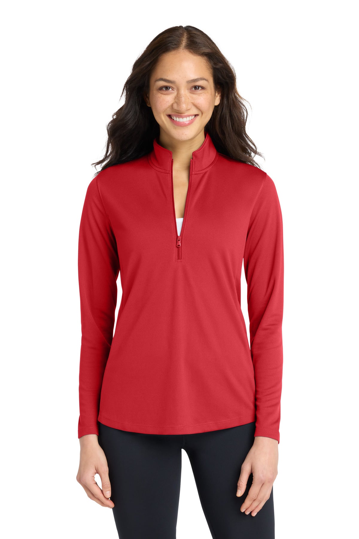 Custom Rich Red Women's Dry Zone UV Micro-Mesh 1/4-Zip LK112, personalized by SanCanDo Swag in Argyle, TX