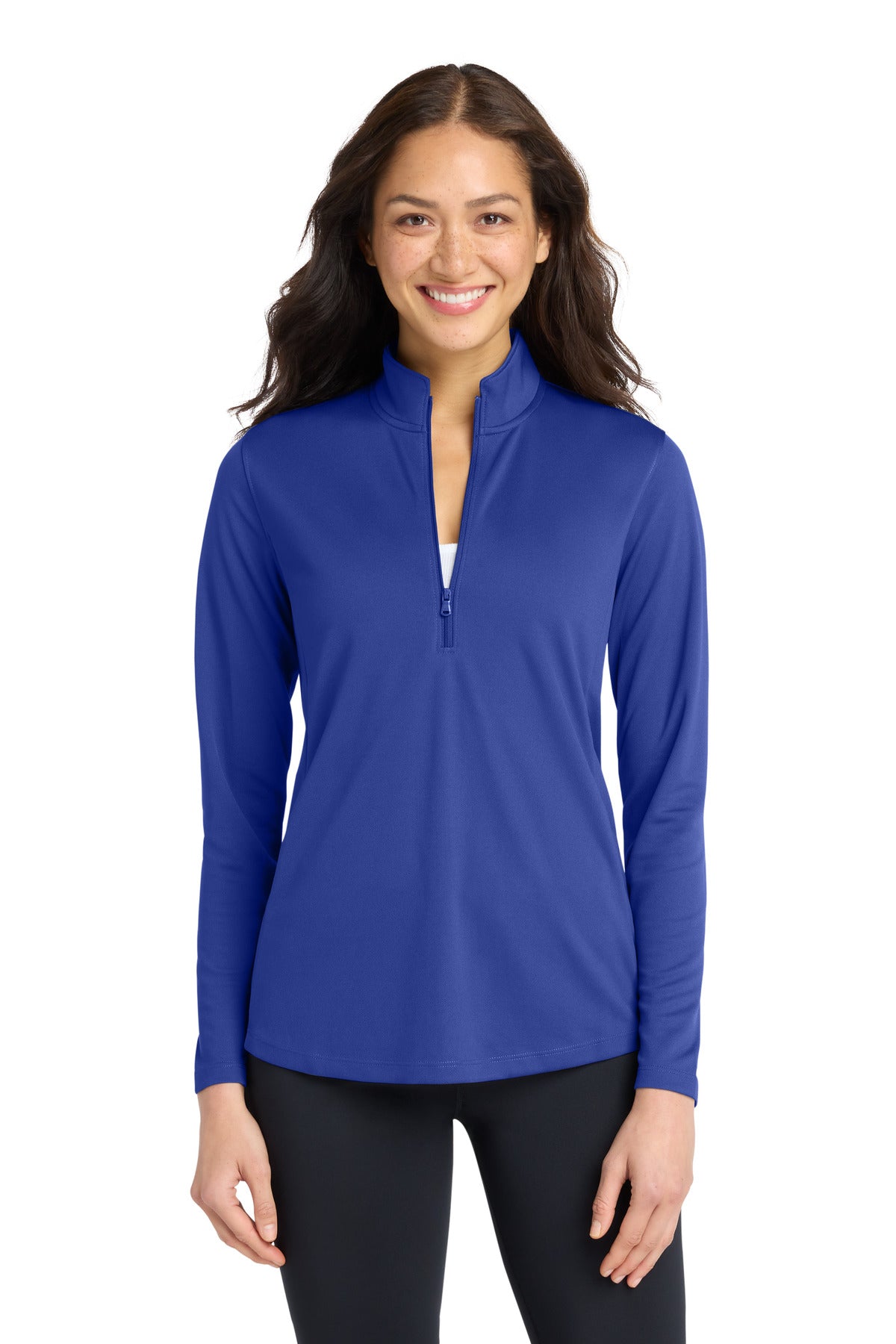 Custom True Royal Women's Dry Zone UV Micro-Mesh 1/4-Zip LK112, personalized by SanCanDo Swag in Argyle, TX