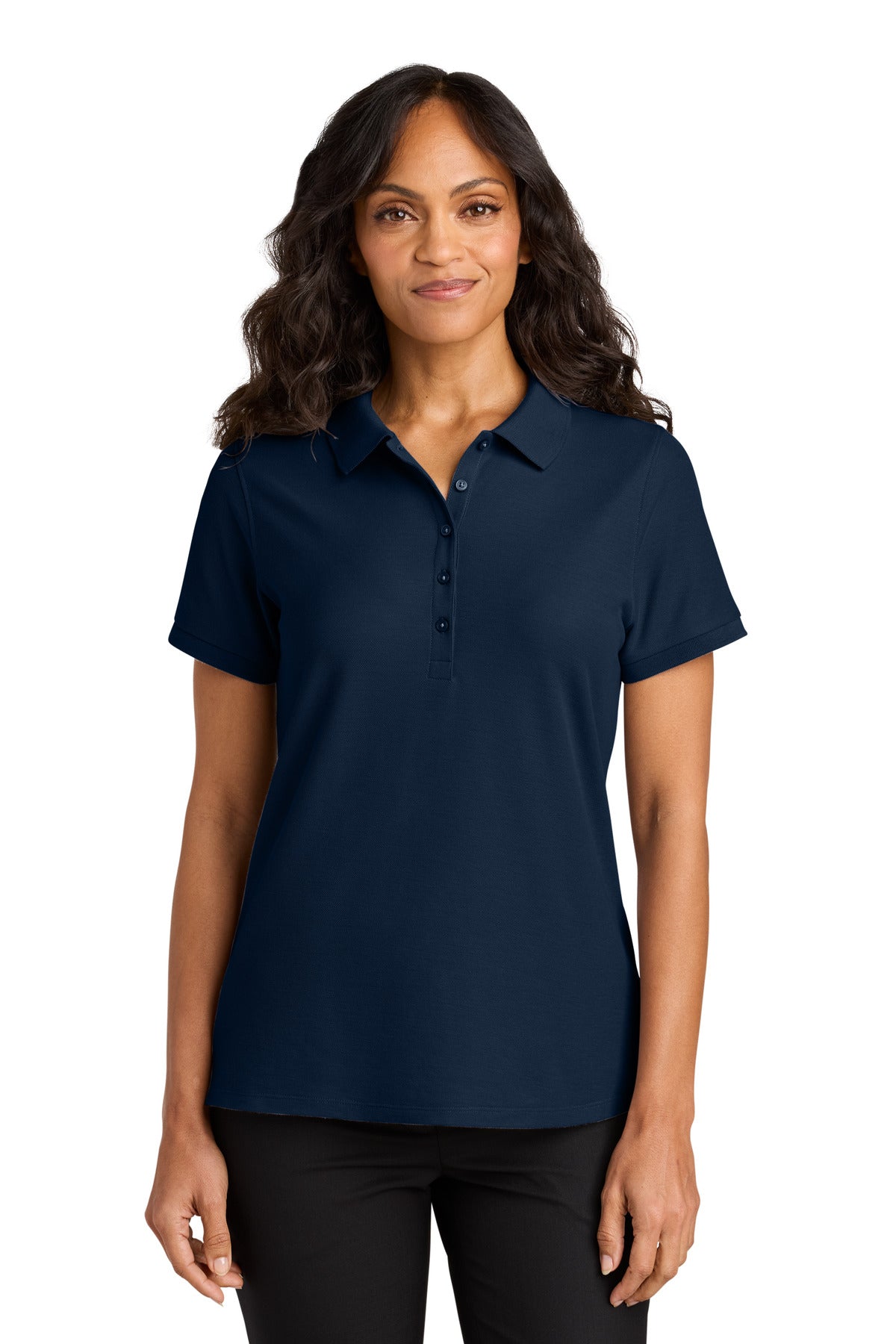 Custom River Blue Navy Women's Wearever Signature Pique Polo LK200, personalized by SanCanDo Swag in Argyle, TX