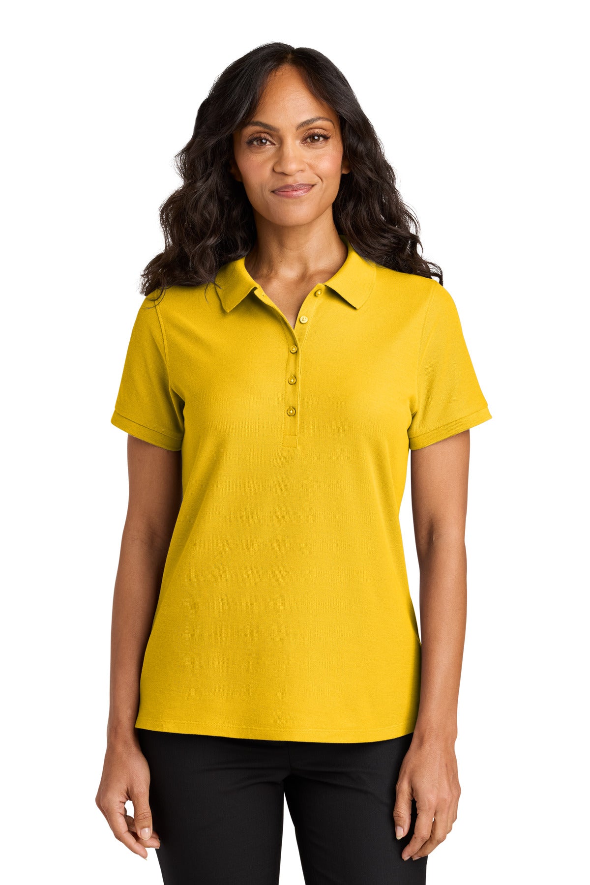 Custom Sunflower Yellow Women's Wearever Signature Pique Polo LK200, personalized by SanCanDo Swag in Argyle, TX