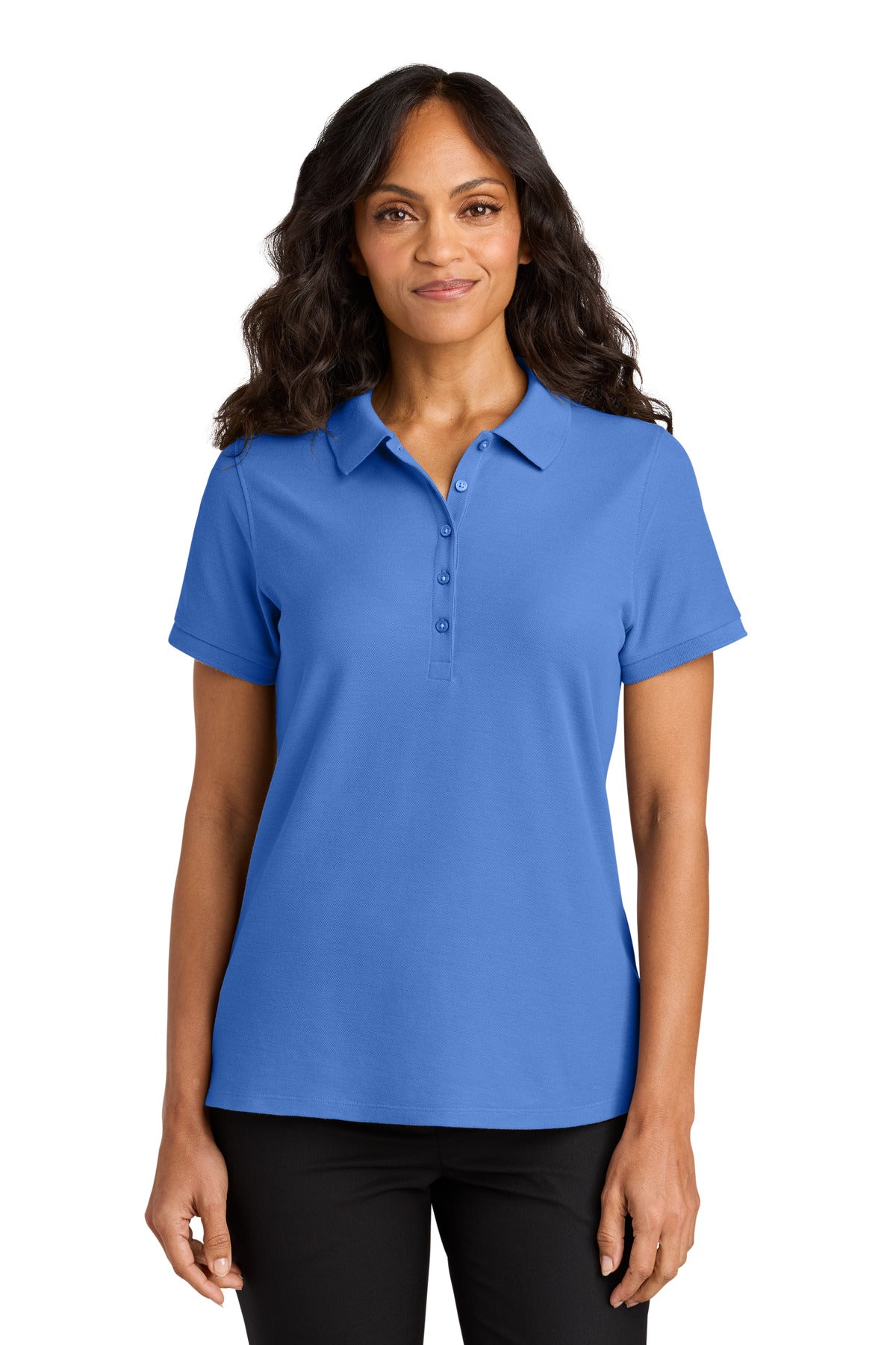 Custom Ultramarine Blue Women's Wearever Signature Pique Polo LK200, personalized by SanCanDo Swag in Argyle, TX