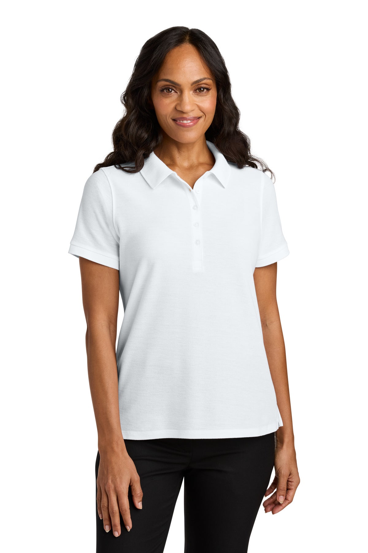 Custom White Women's Wearever Signature Pique Polo LK200, personalized by SanCanDo Swag in Argyle, TX