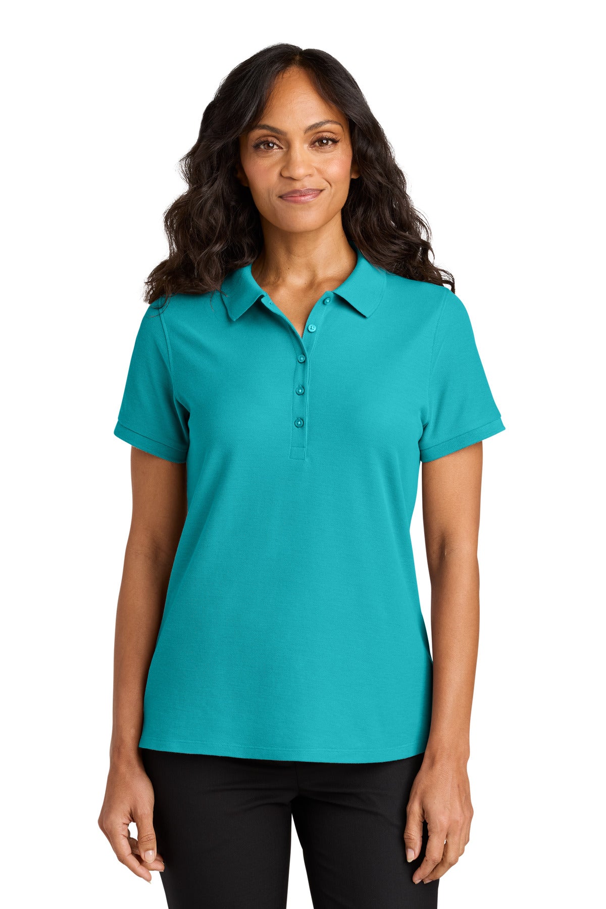 Custom Aquamarine Women's Wearever Signature Pique Polo LK200, personalized by SanCanDo Swag in Argyle, TX