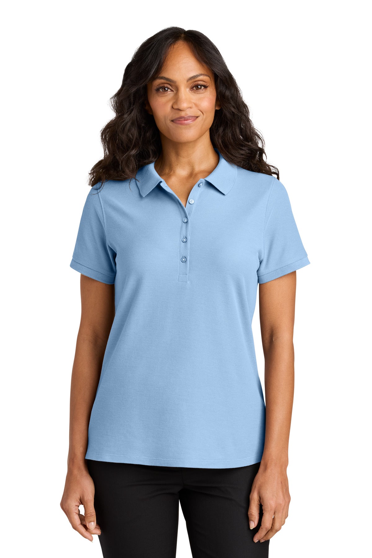 Custom Cloud Blue Women's Wearever Signature Pique Polo LK200, personalized by SanCanDo Swag in Argyle, TX