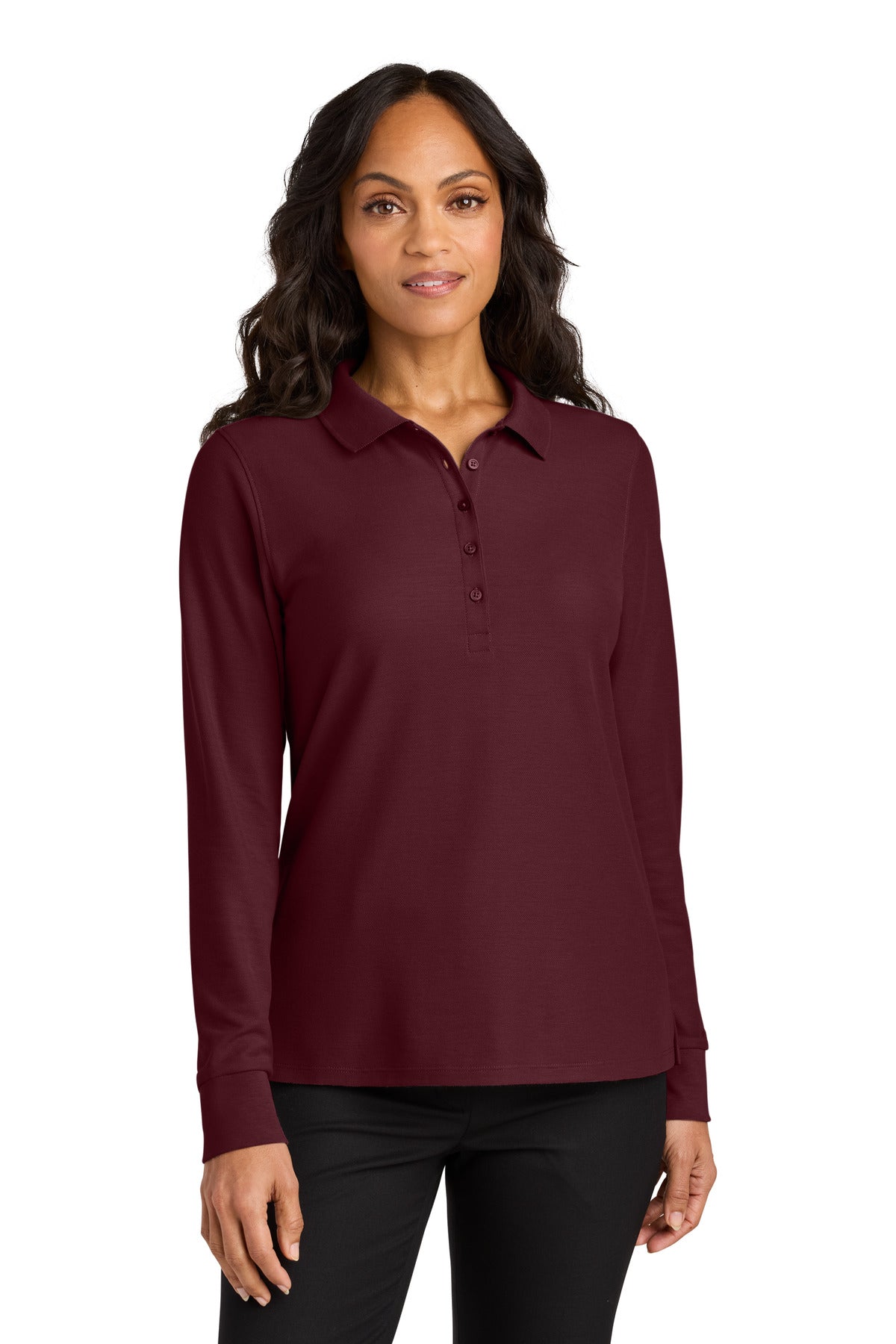 Custom Burgundy Wearever Signature Pique Long Sleeve Polo LK200LS, personalized by SanCanDo Swag in Argyle, TX