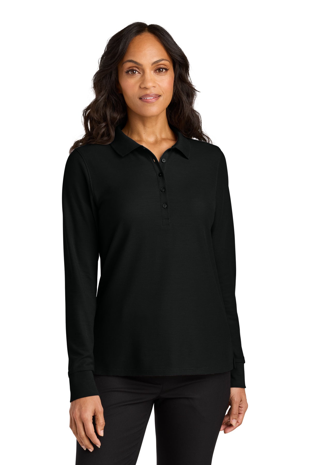 Custom Deep Black Wearever Signature Pique Long Sleeve Polo LK200LS, personalized by SanCanDo Swag in Argyle, TX
