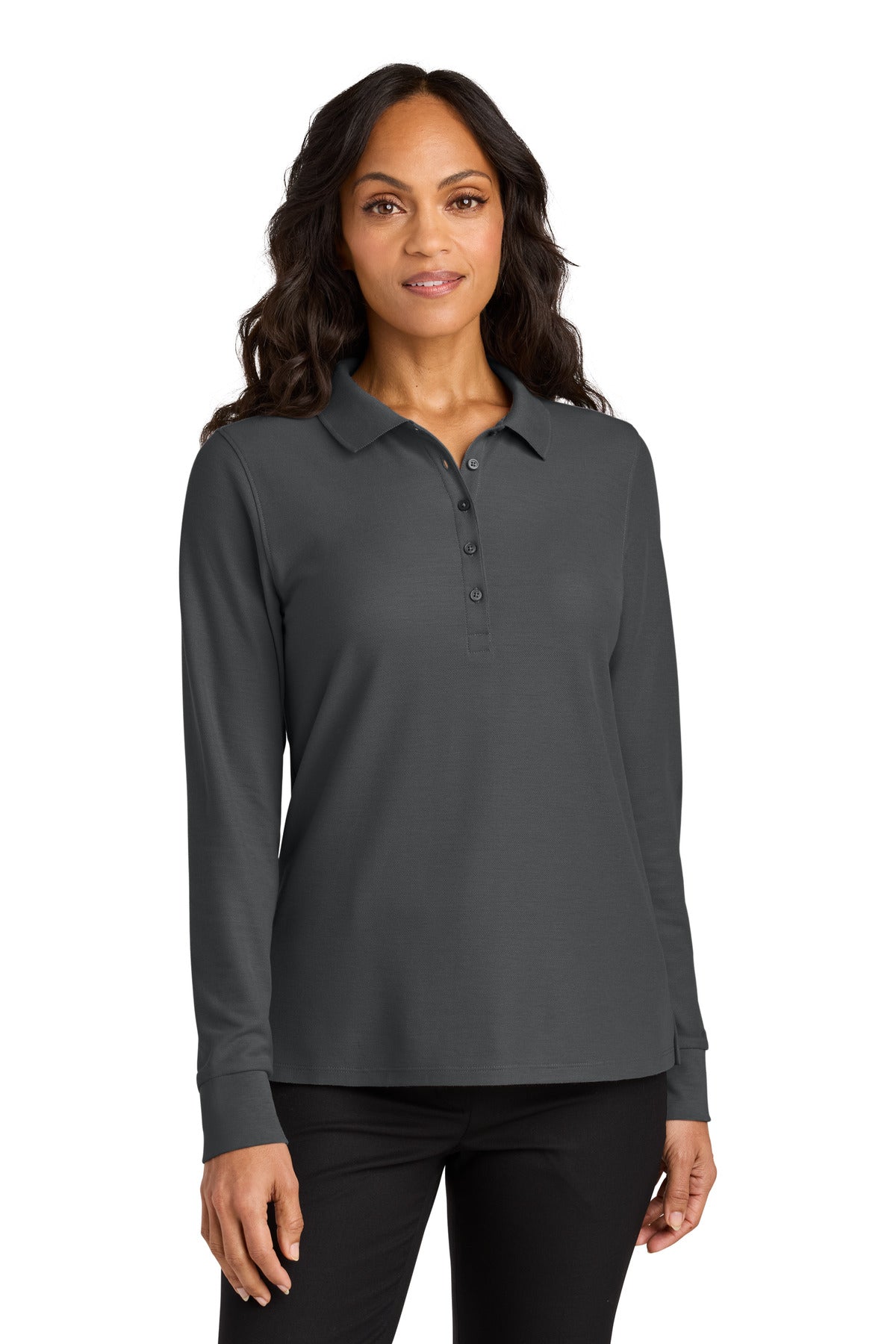 Custom Storm Grey Wearever Signature Pique Long Sleeve Polo LK200LS, personalized by SanCanDo Swag in Argyle, TX