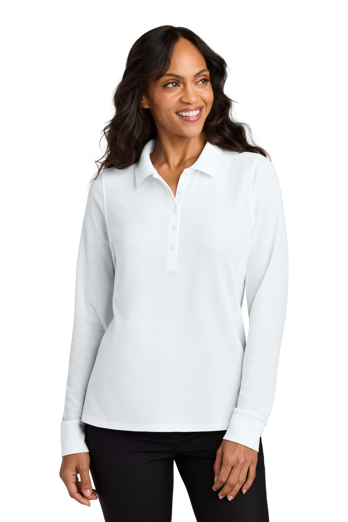 Custom White Wearever Signature Pique Long Sleeve Polo LK200LS, personalized by SanCanDo Swag in Argyle, TX