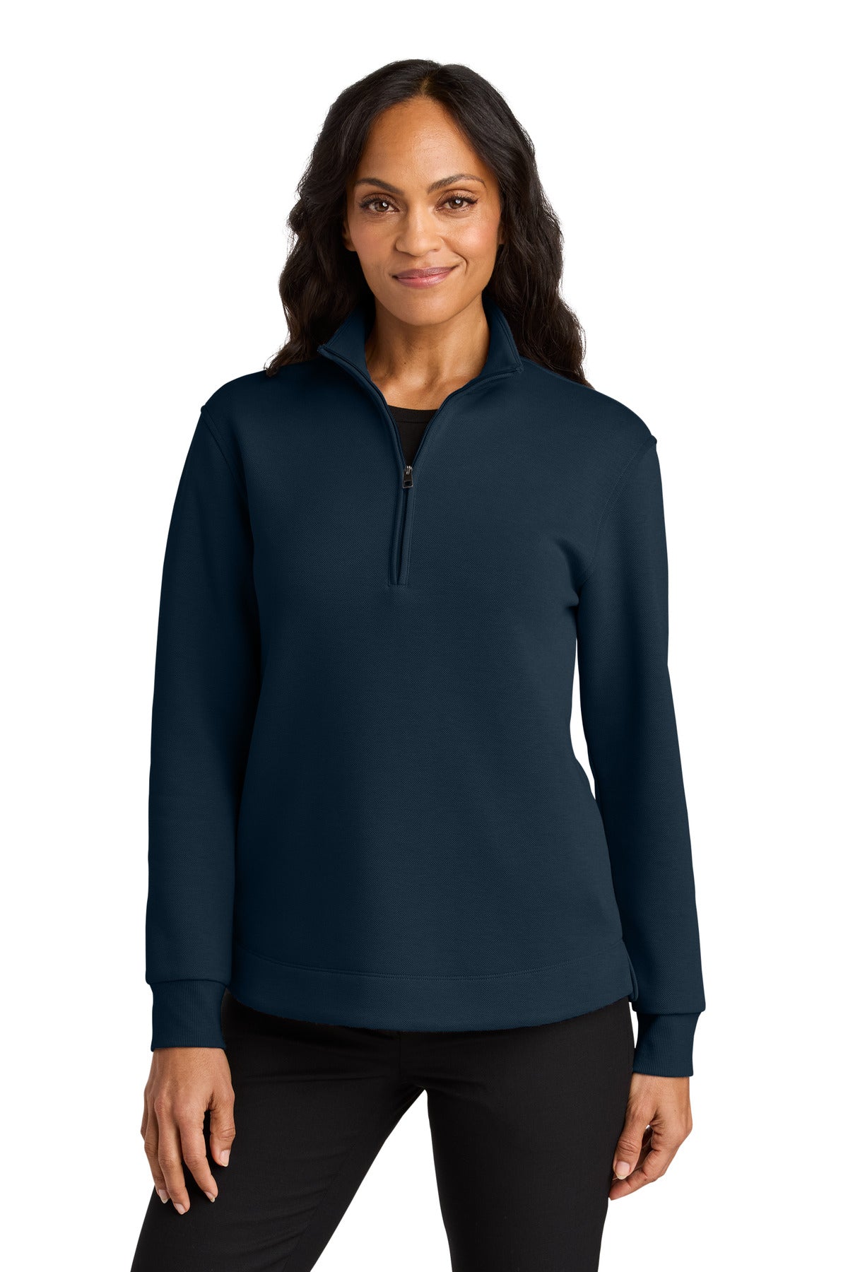 Custom River Blue Navy Wearever Signature Double Pique 1/4-Zip LK210, personalized by SanCanDo Swag in Argyle, TX
