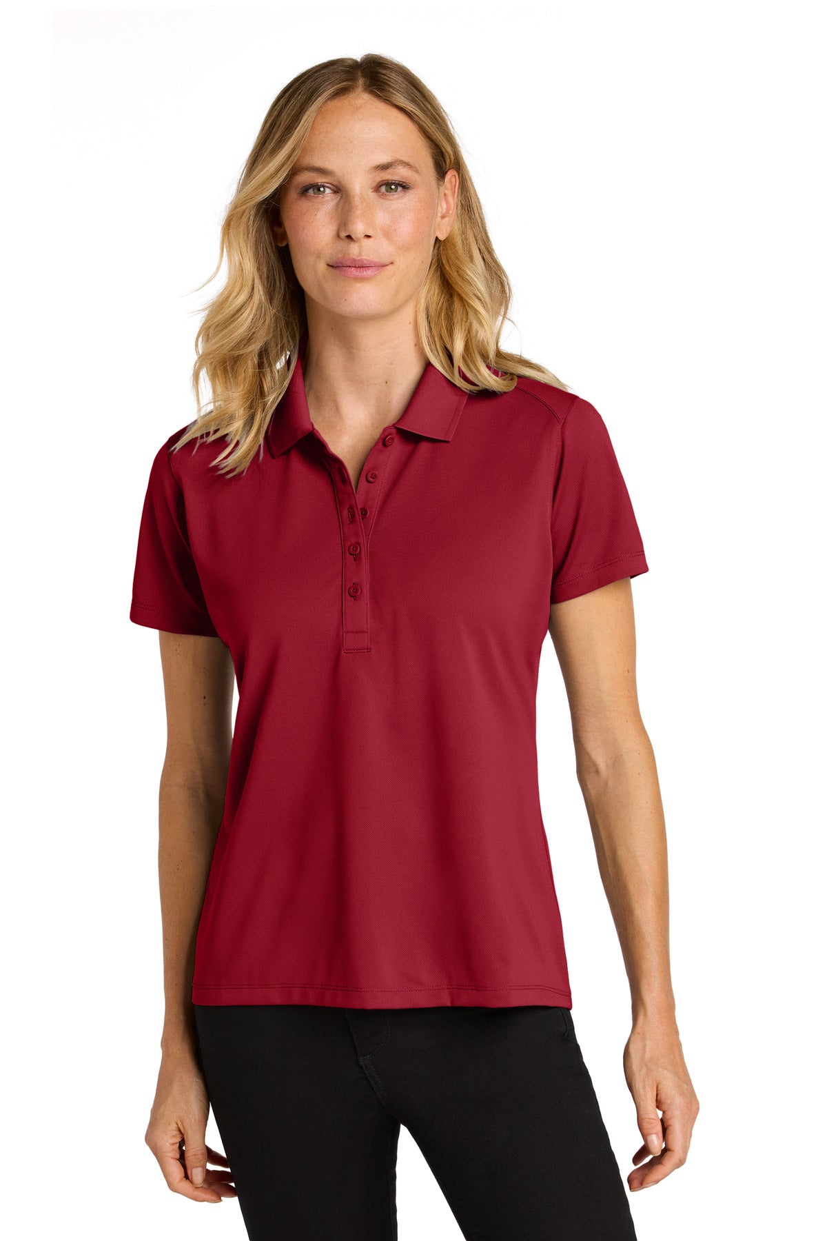 Custom Rich Red Women's Wearever Performance Pique Polo LK240, personalized by SanCanDo Swag in Argyle, TX