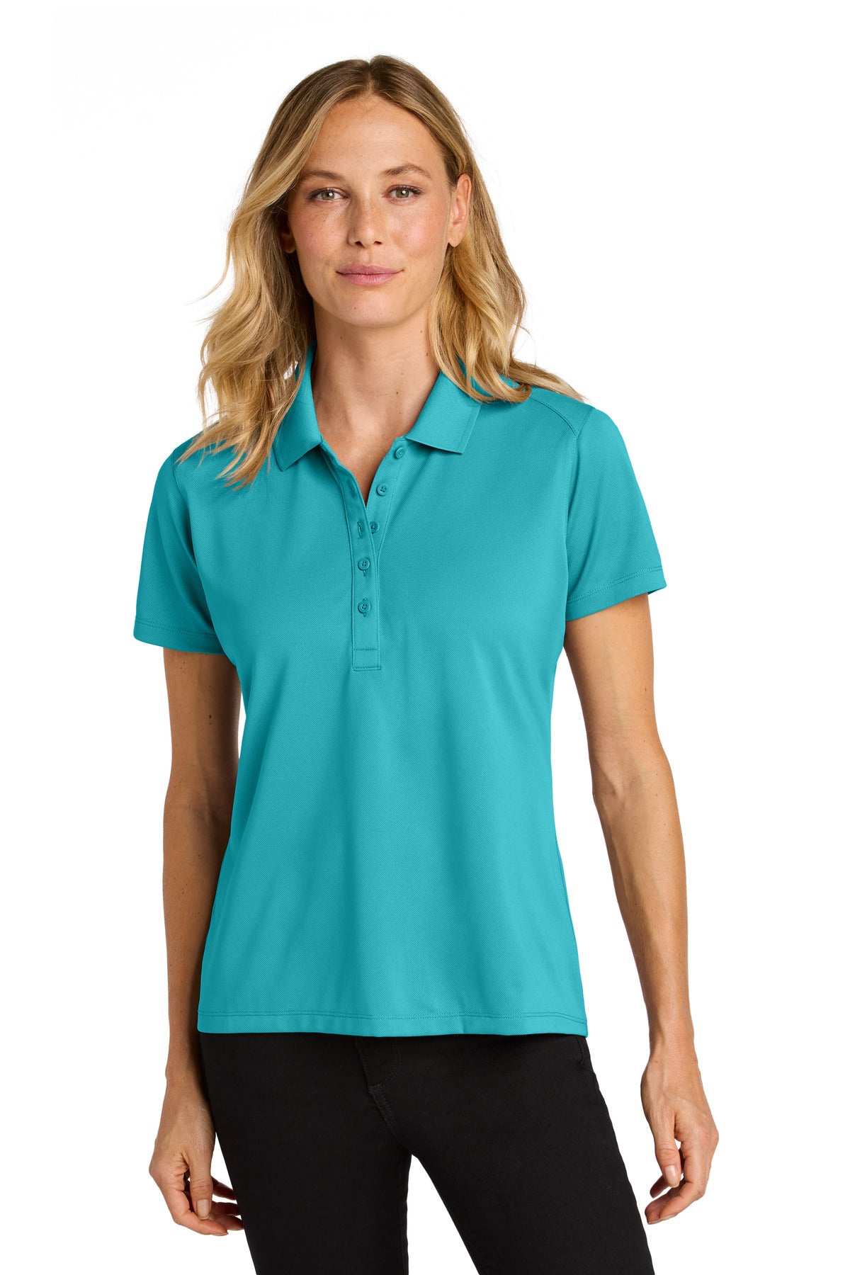Custom Aquamarine Women's Wearever Performance Pique Polo LK240, personalized by SanCanDo Swag in Argyle, TX