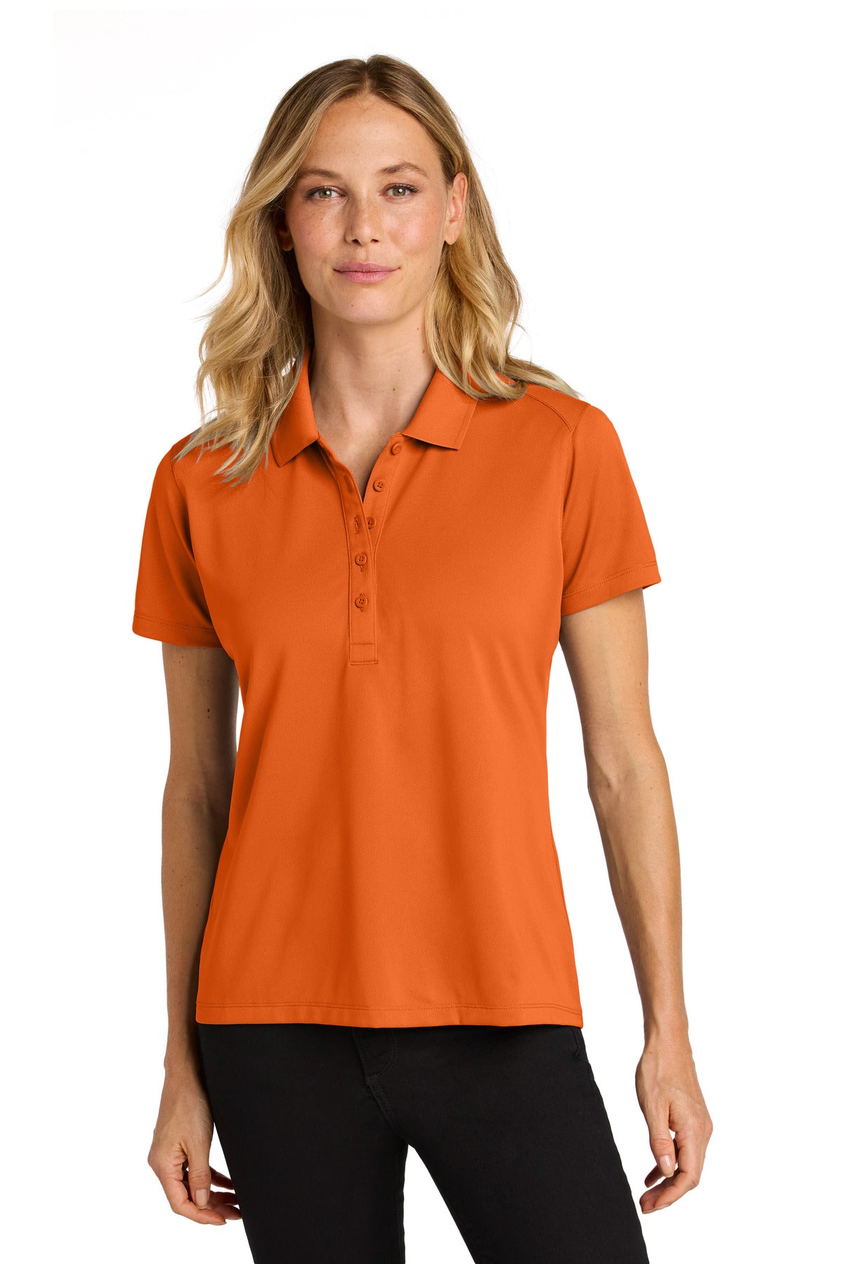 Custom Field Orange Women's Wearever Performance Pique Polo LK240, personalized by SanCanDo Swag in Argyle, TX