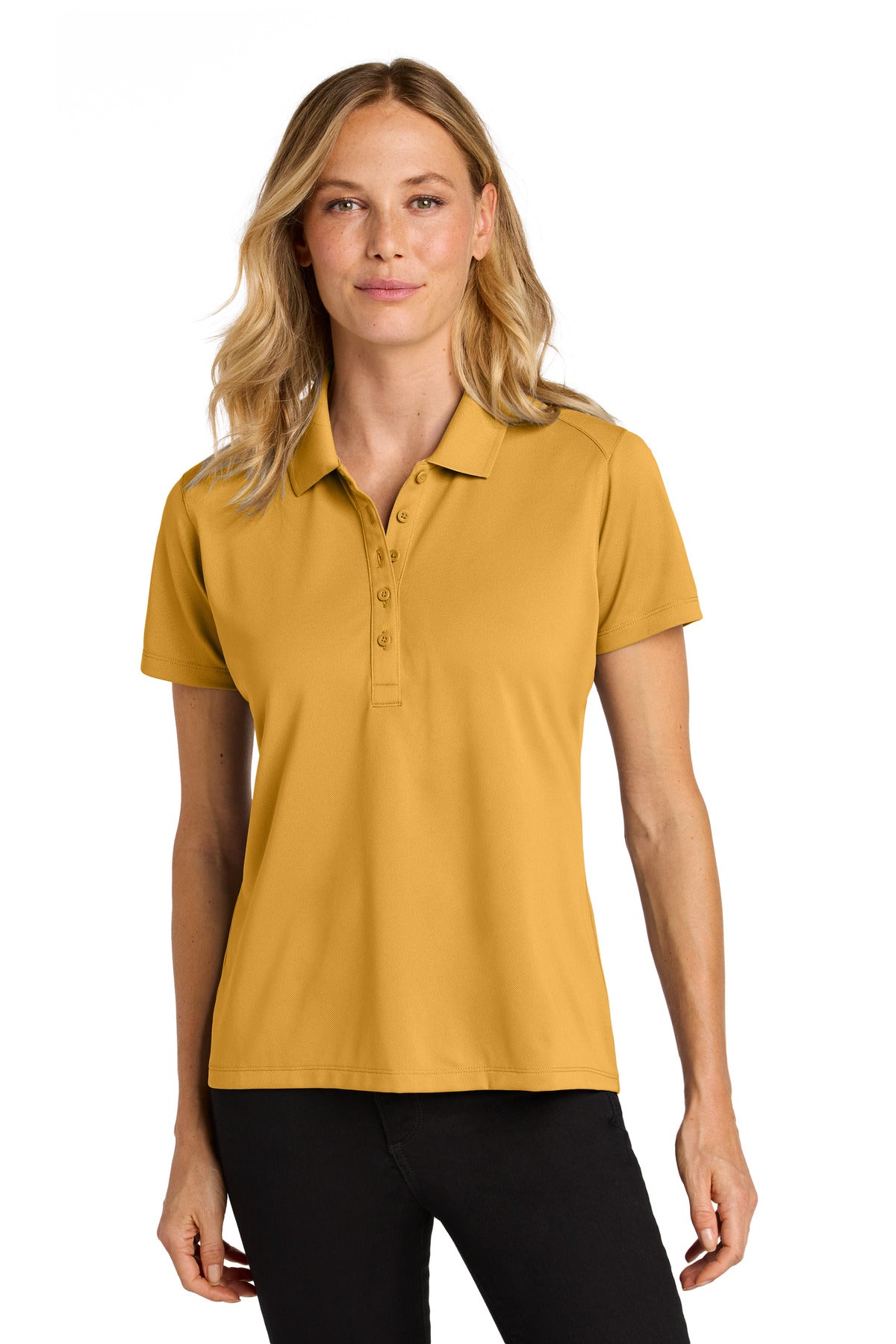 Custom Gold Women's Wearever Performance Pique Polo LK240, personalized by SanCanDo Swag in Argyle, TX