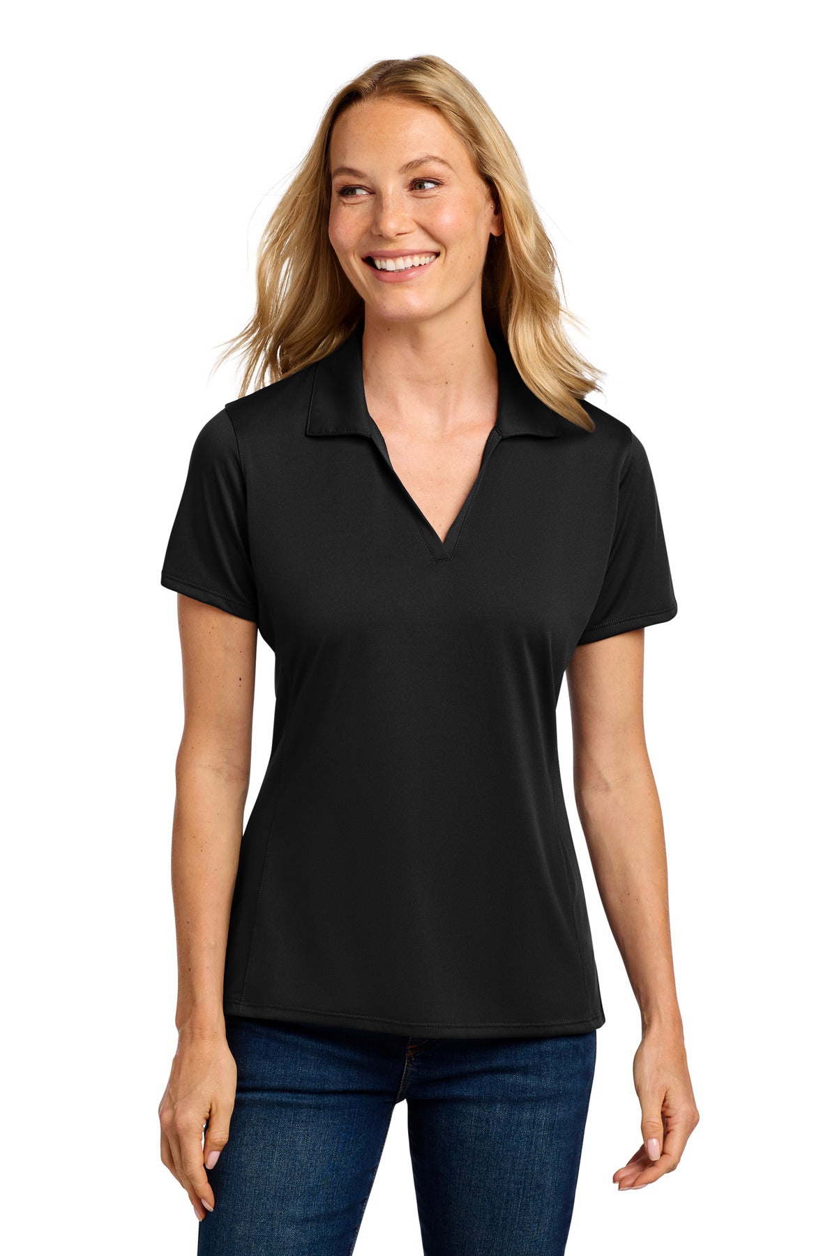 Custom Black Women's Performance Staff Polo LK398, personalized by SanCanDo Swag in Argyle, TX