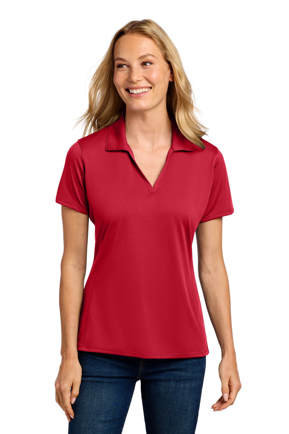 Custom Engine Red Women's Performance Staff Polo LK398, personalized by SanCanDo Swag in Argyle, TX