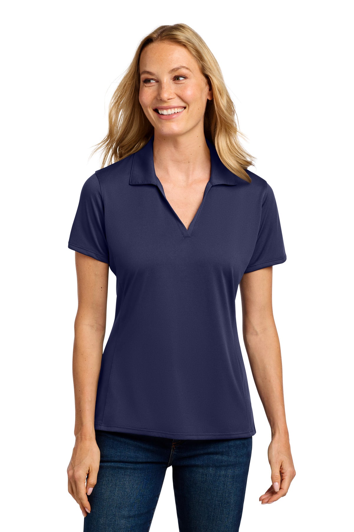 Custom True Navy Women's Performance Staff Polo LK398, personalized by SanCanDo Swag in Argyle, TX