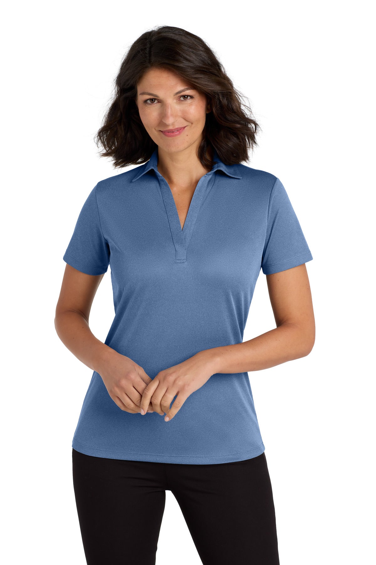Custom Moonlight Blue Heather Heathered Silk Touch Performance Polo LK542, personalized by SanCanDo Swag in Argyle, TX
