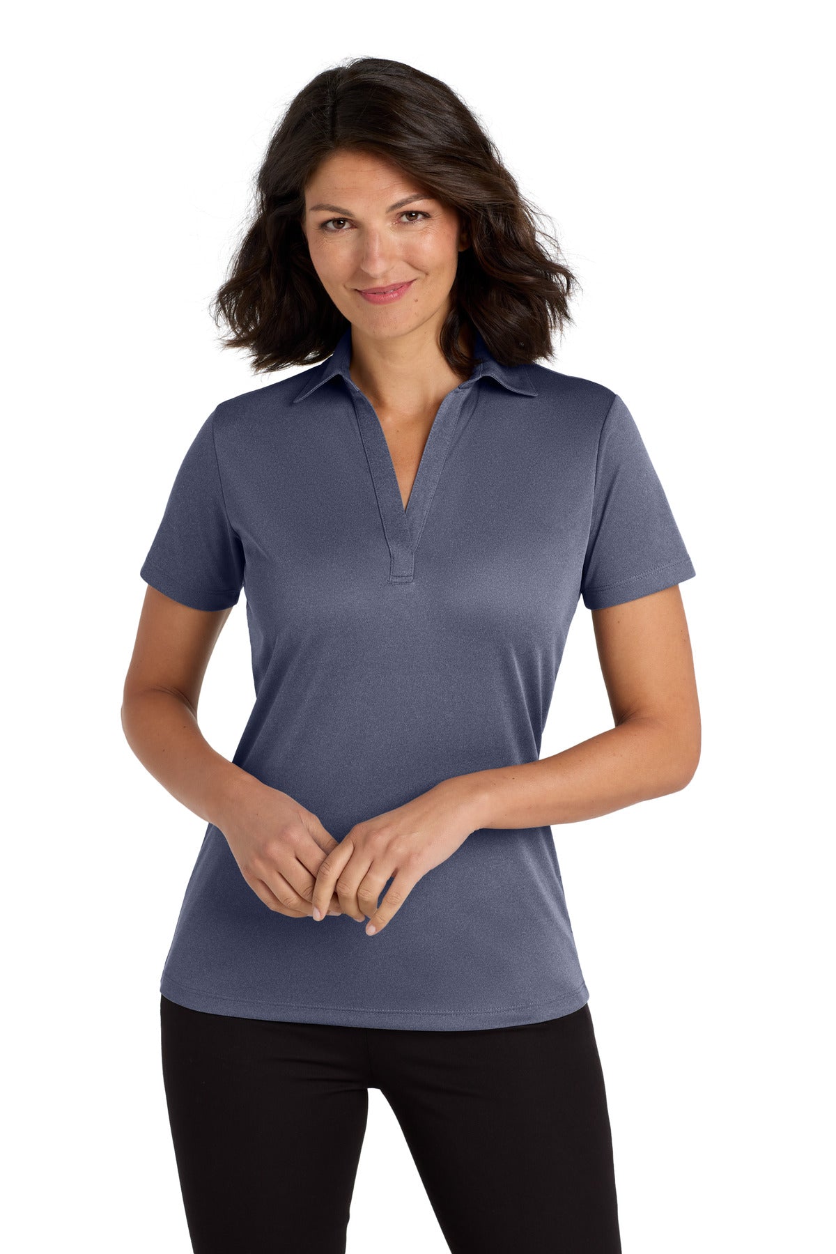 Custom Navy Heather Heathered Silk Touch Performance Polo LK542, personalized by SanCanDo Swag in Argyle, TX