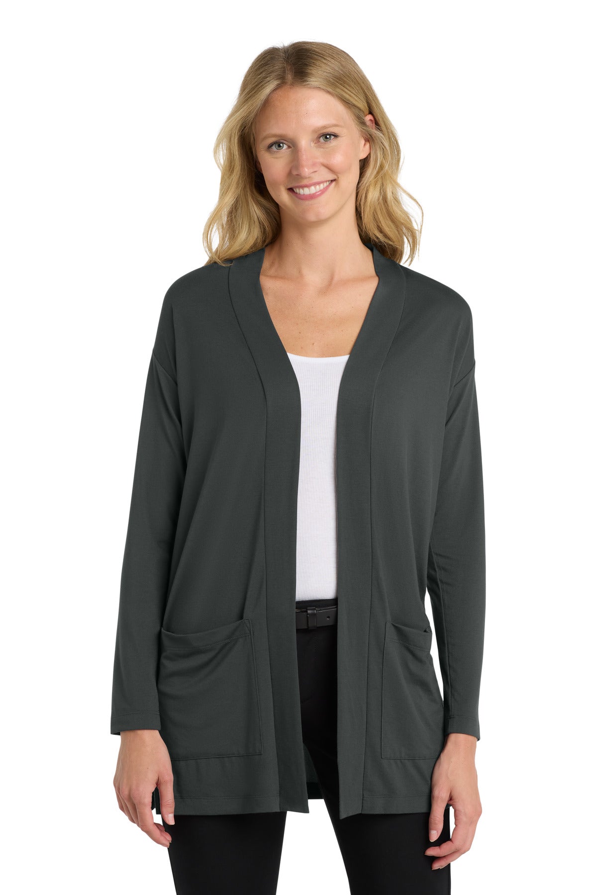 Custom Grey Smoke Women's Concept Long Pocket Cardigan LK5434, personalized by SanCanDo Swag in Argyle, TX