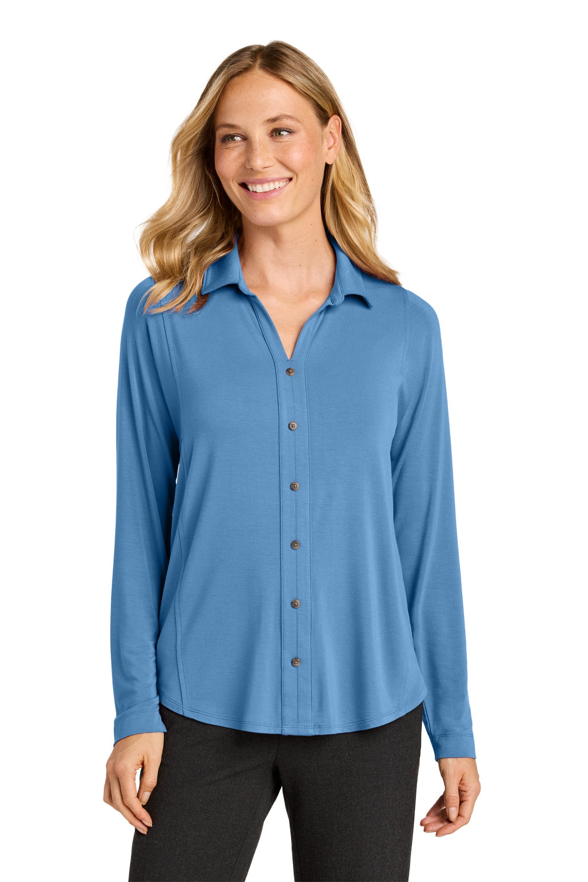 Custom Carolina Blue Women's Luxe Knit Button Tunic LK5602, personalized by SanCanDo Swag in Argyle, TX