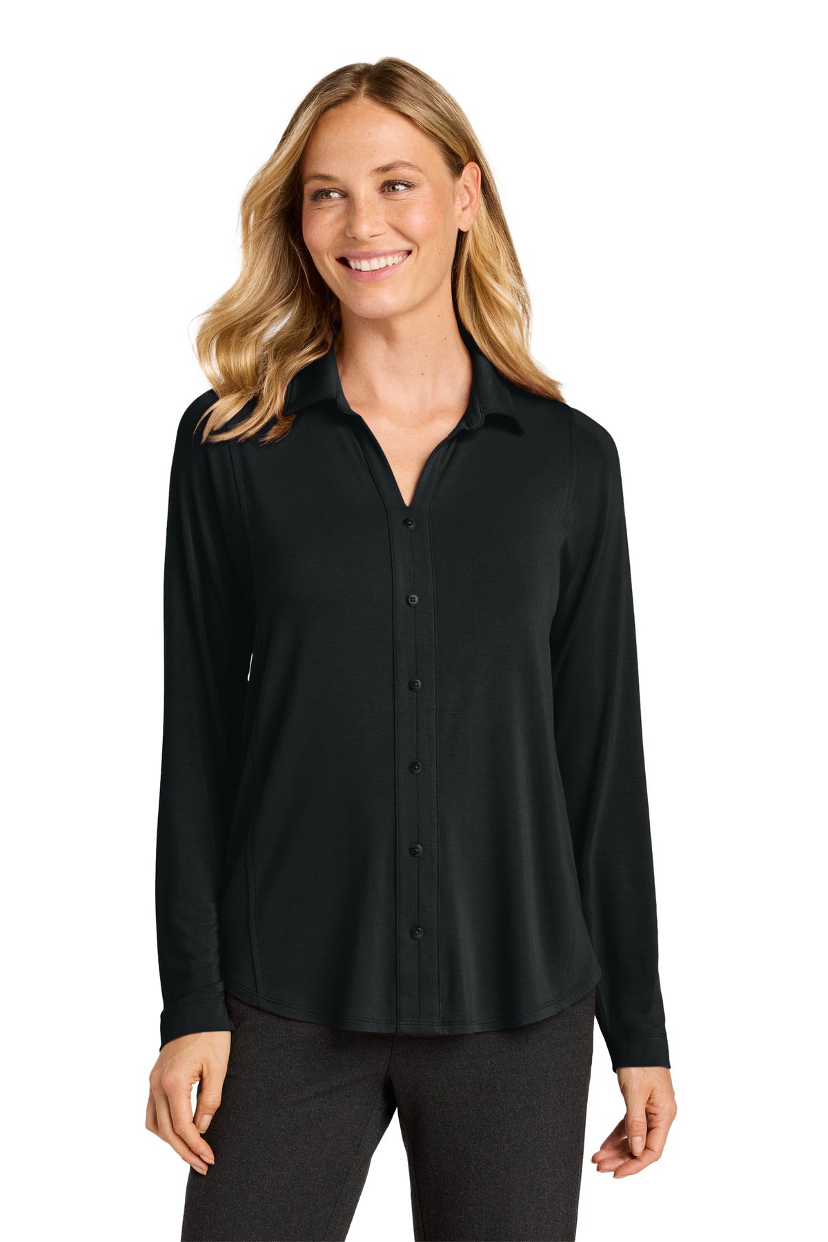 Custom Deep Black Women's Luxe Knit Button Tunic LK5602, personalized by SanCanDo Swag in Argyle, TX