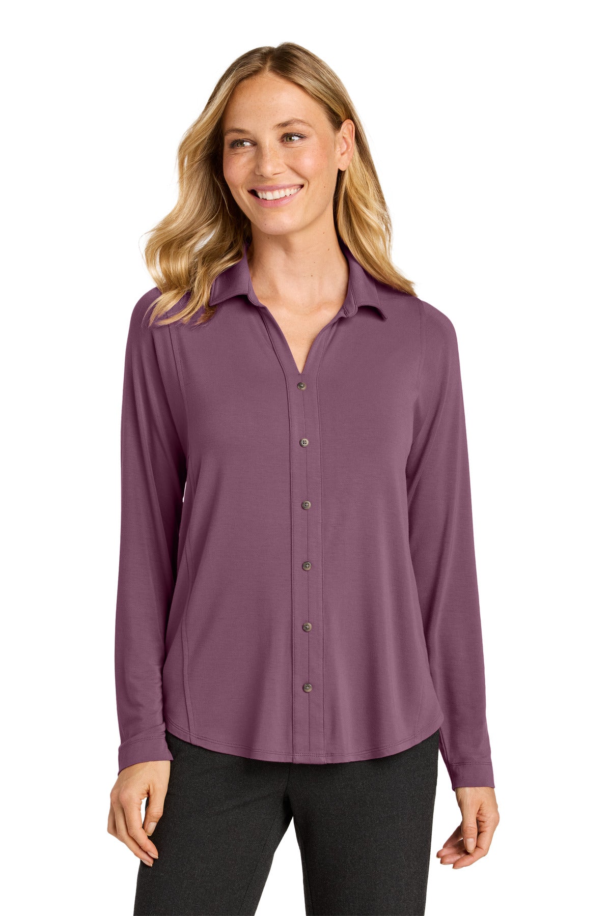 Custom Purple Mist Women's Luxe Knit Button Tunic LK5602, personalized by SanCanDo Swag in Argyle, TX