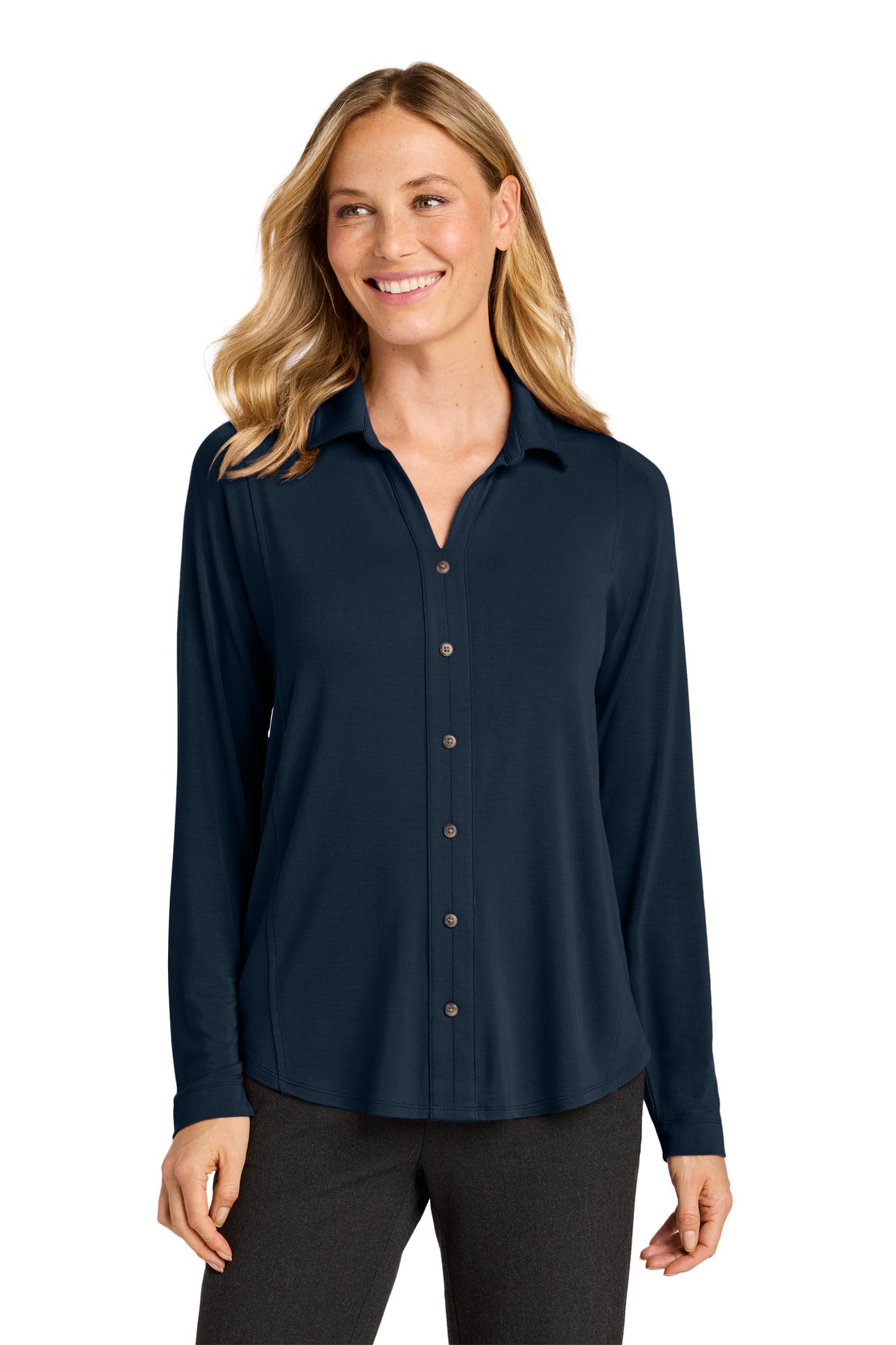 Custom River Blue Navy Women's Luxe Knit Button Tunic LK5602, personalized by SanCanDo Swag in Argyle, TX