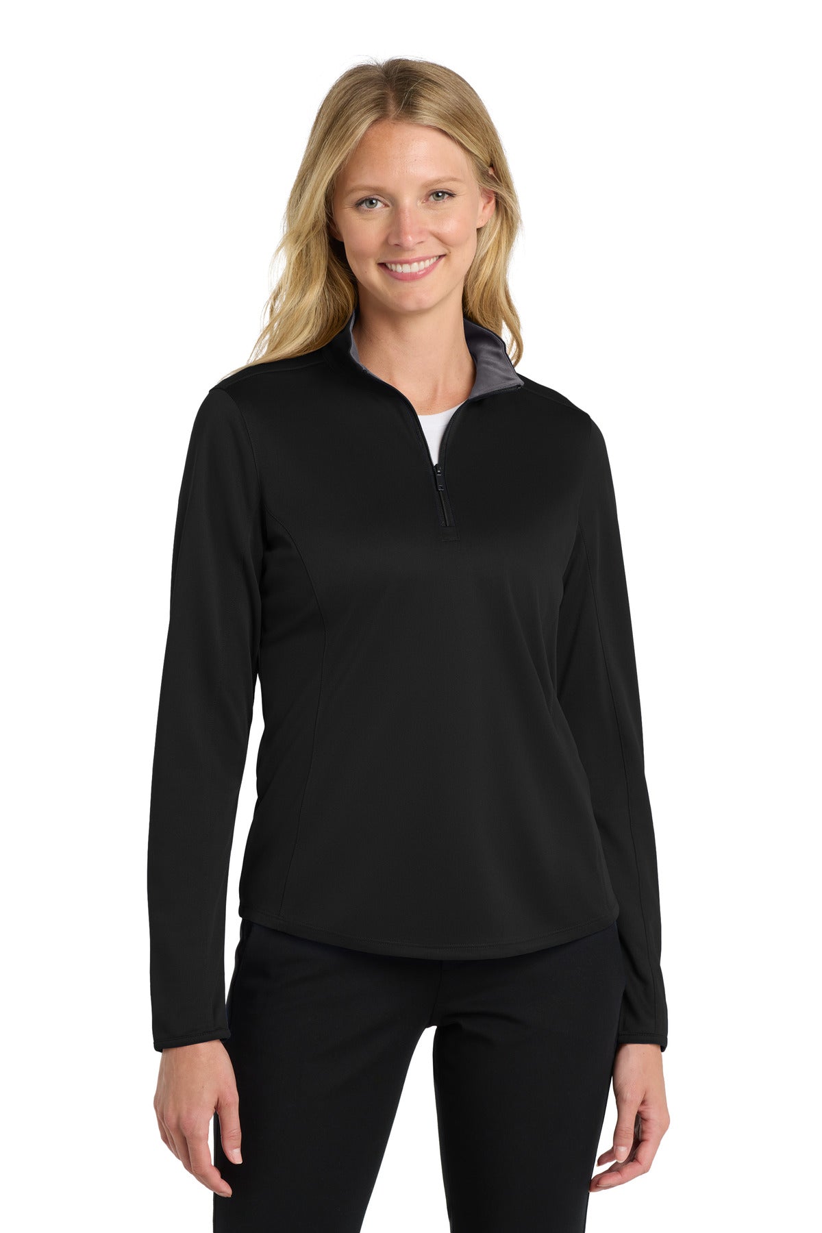 Custom Black/ Steel Grey Women's Silk Touch Performance 1/4-Zip LK584, personalized by SanCanDo Swag in Argyle, TX