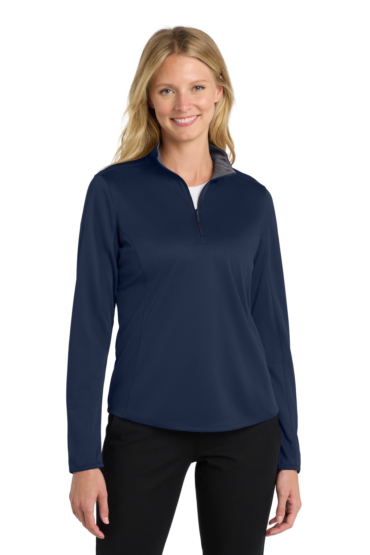 Custom Navy/ Steel Grey Women's Silk Touch Performance 1/4-Zip LK584, personalized by SanCanDo Swag in Argyle, TX