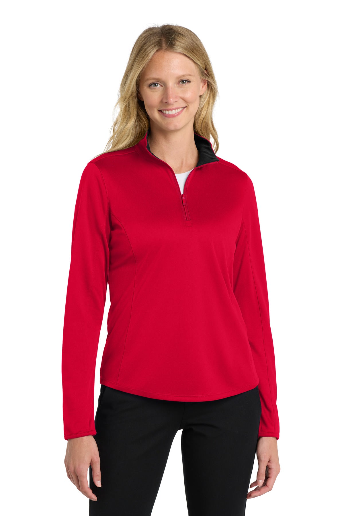 Custom Red/ Black Women's Silk Touch Performance 1/4-Zip LK584, personalized by SanCanDo Swag in Argyle, TX