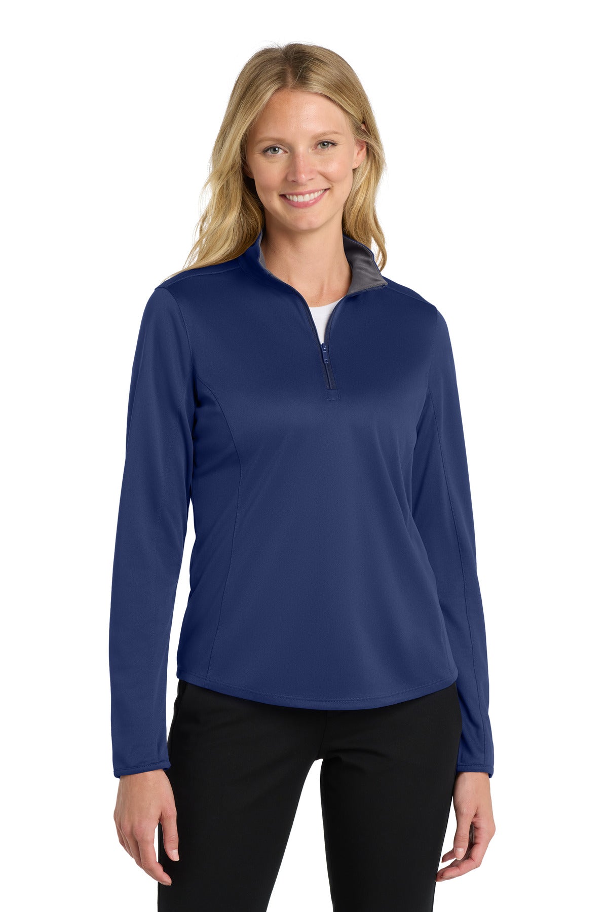Custom Royal/ Steel Grey Women's Silk Touch Performance 1/4-Zip LK584, personalized by SanCanDo Swag in Argyle, TX