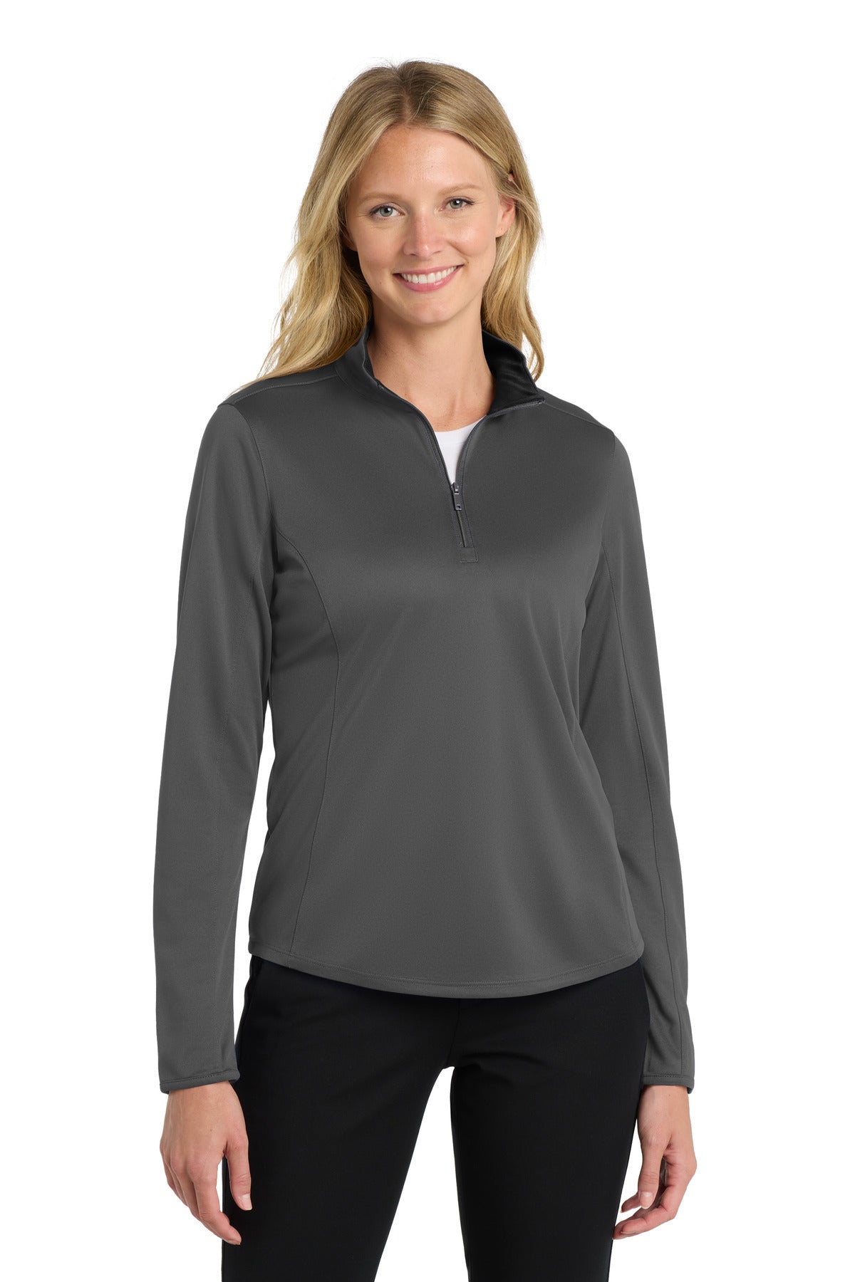 Custom Steel Grey/ Black Women's Silk Touch Performance 1/4-Zip LK584, personalized by SanCanDo Swag in Argyle, TX