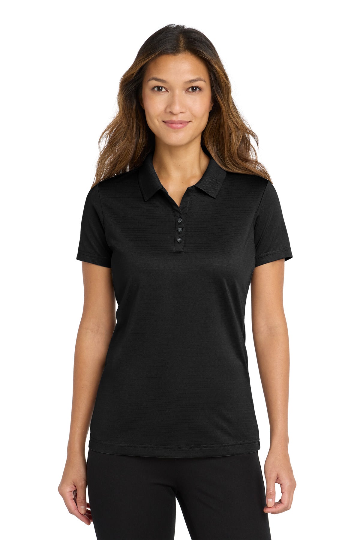 Custom Deep Black Women's Eclipse Stretch Polo LK587, personalized by SanCanDo Swag in Argyle, TX
