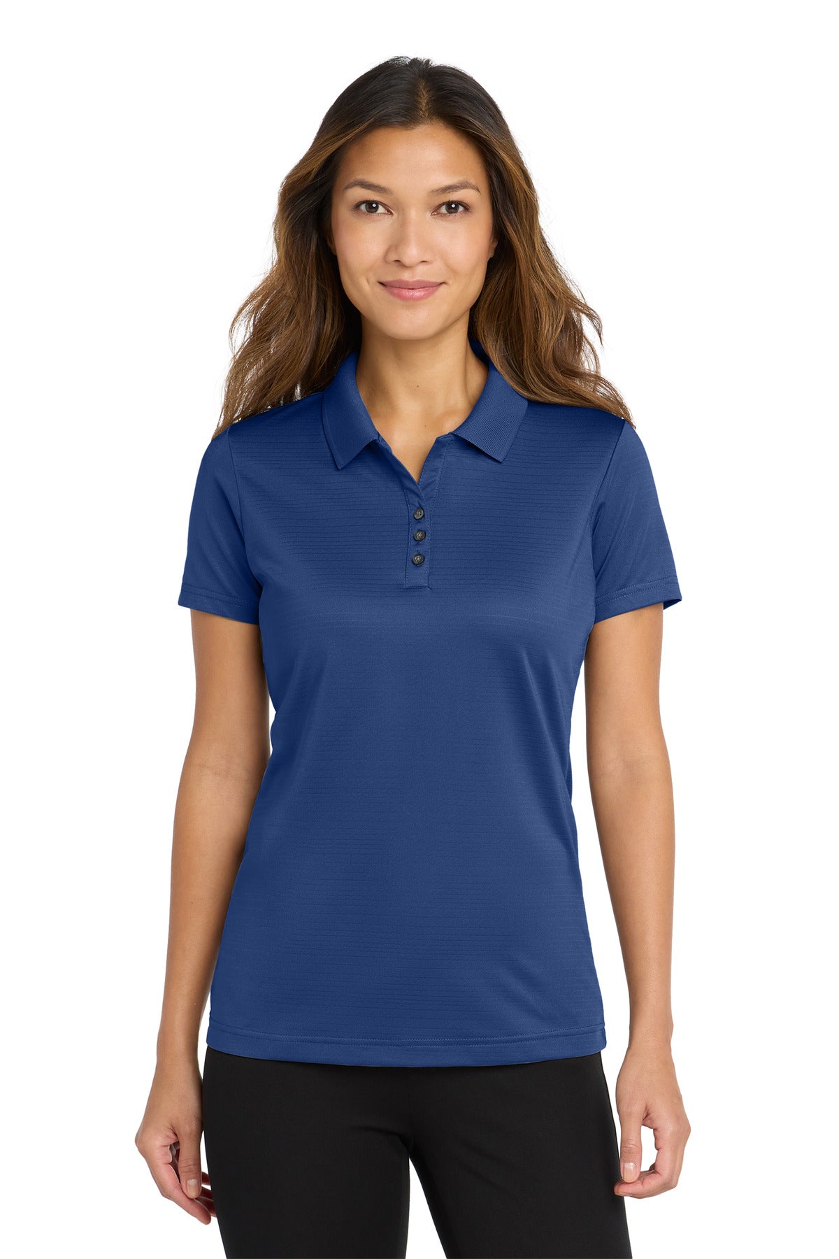 Custom Estate Blue Women's Eclipse Stretch Polo LK587, personalized by SanCanDo Swag in Argyle, TX