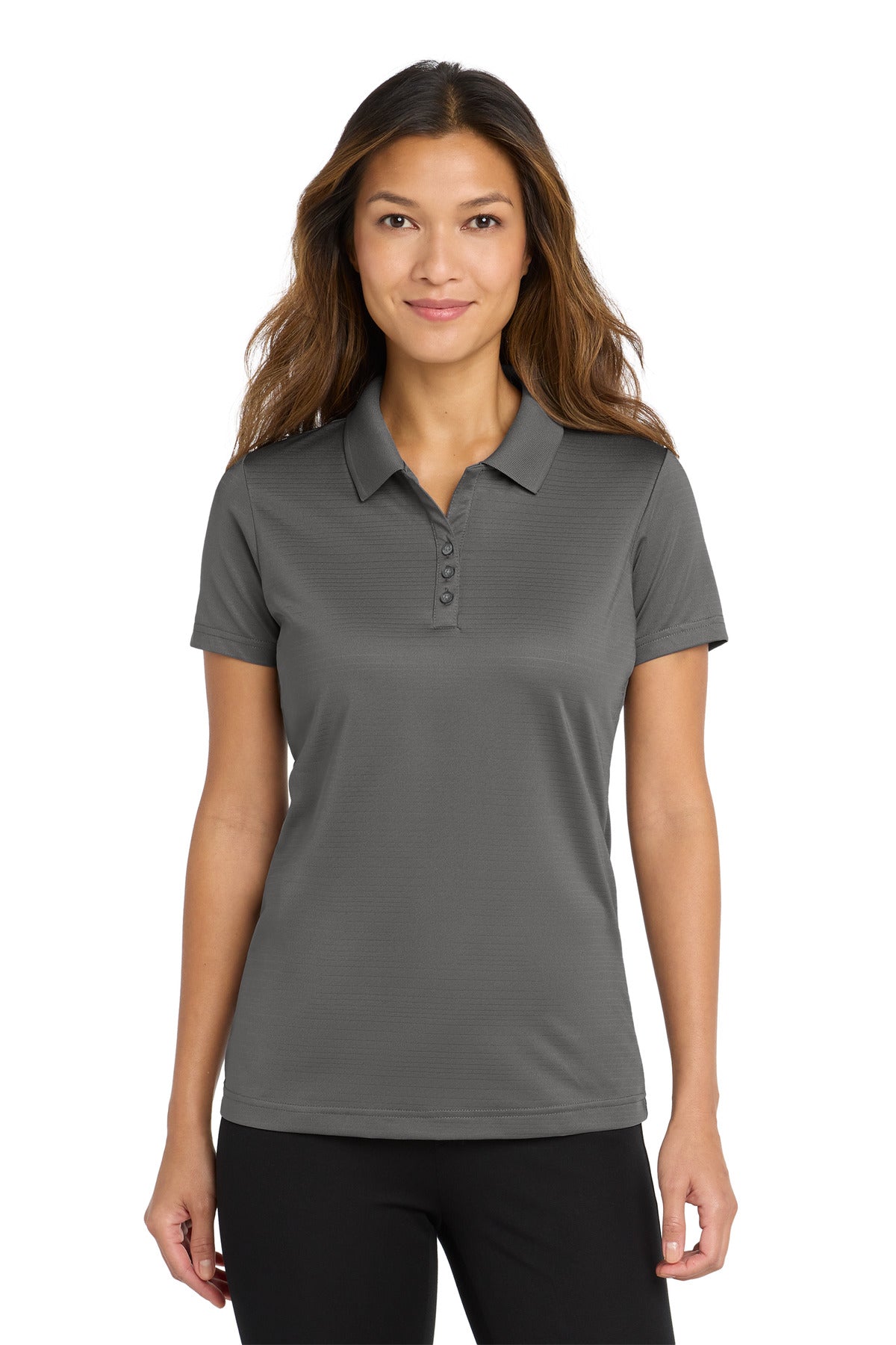 Custom Shadow Grey Women's Eclipse Stretch Polo LK587, personalized by SanCanDo Swag in Argyle, TX