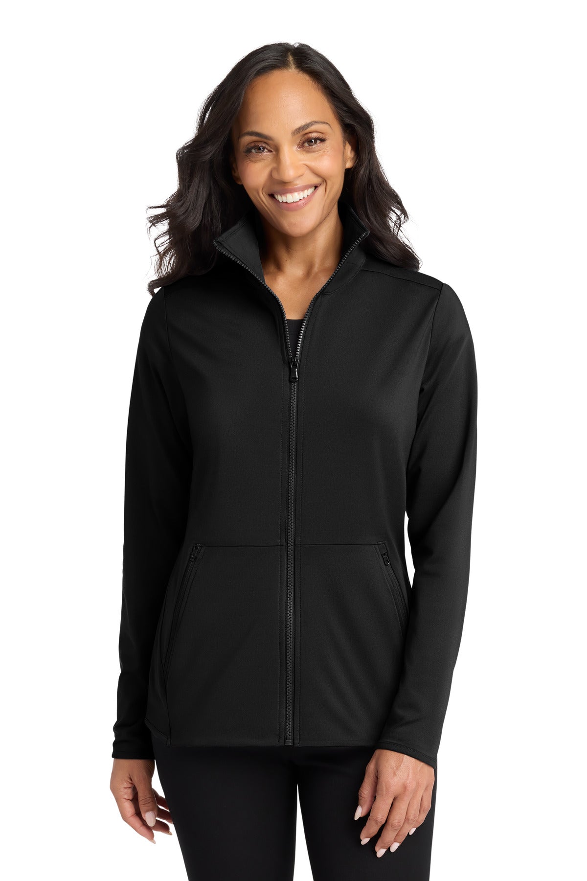 Custom Black Women's Accord Stretch Fleece Full-Zip LK595, personalized by SanCanDo Swag in Argyle, TX