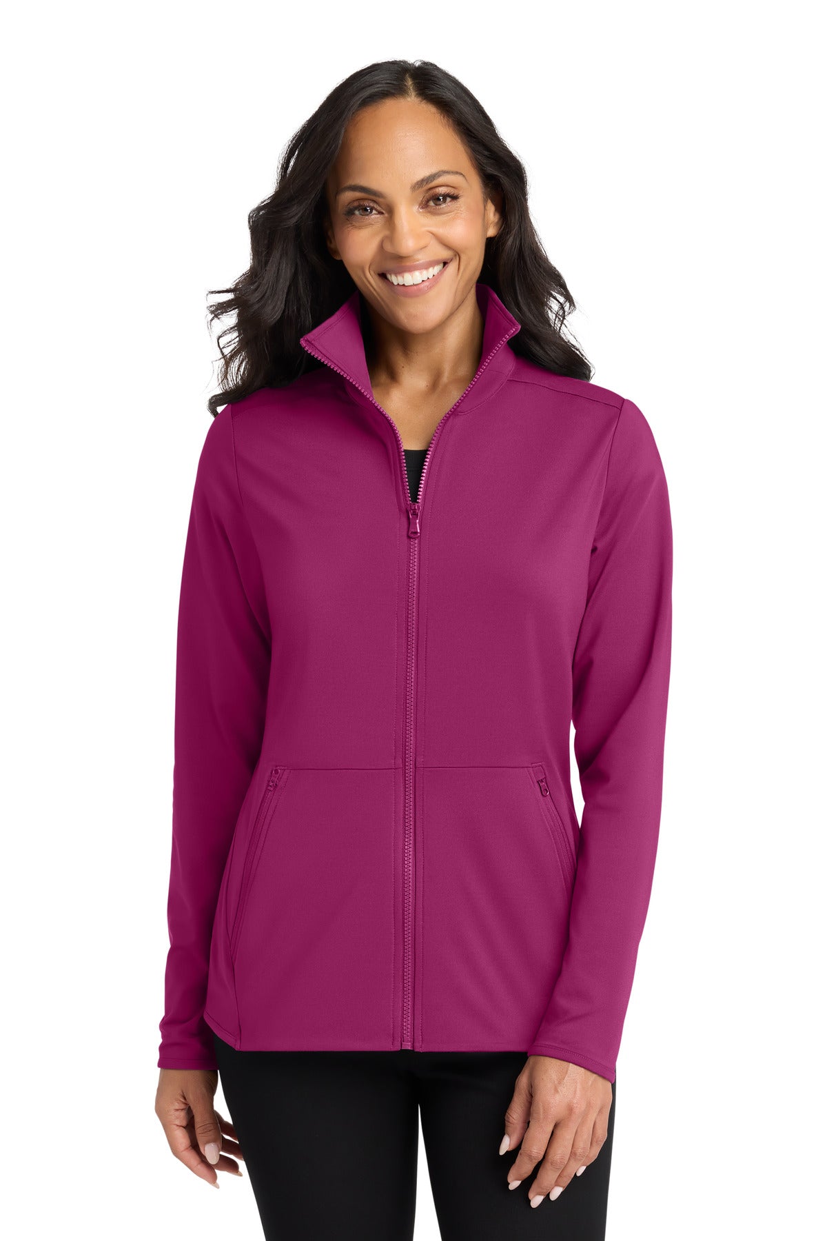 Custom Wine Women's Accord Stretch Fleece Full-Zip LK595, personalized by SanCanDo Swag in Argyle, TX