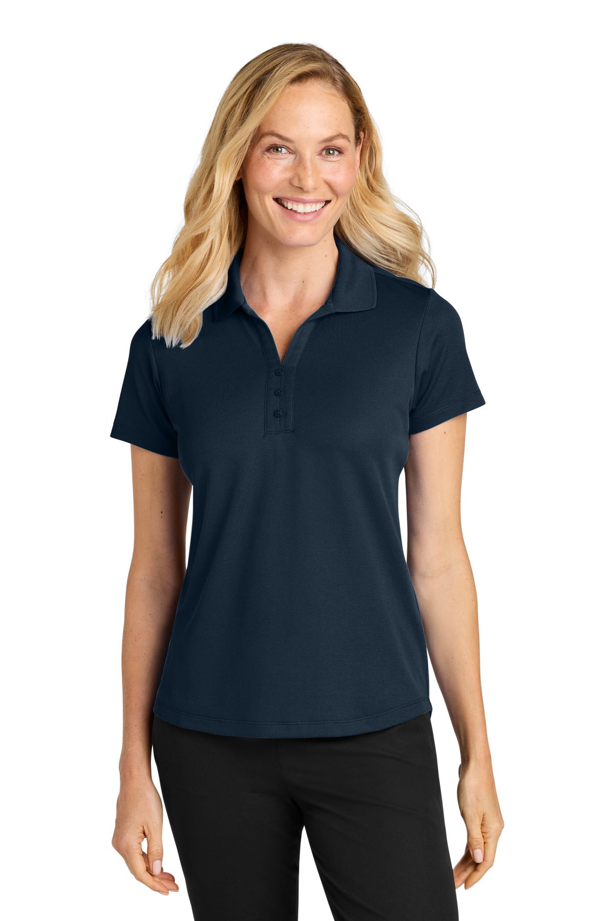 Custom Night Navy Women's Plaited Pique Polo LK620, personalized by SanCanDo Swag in Argyle, TX