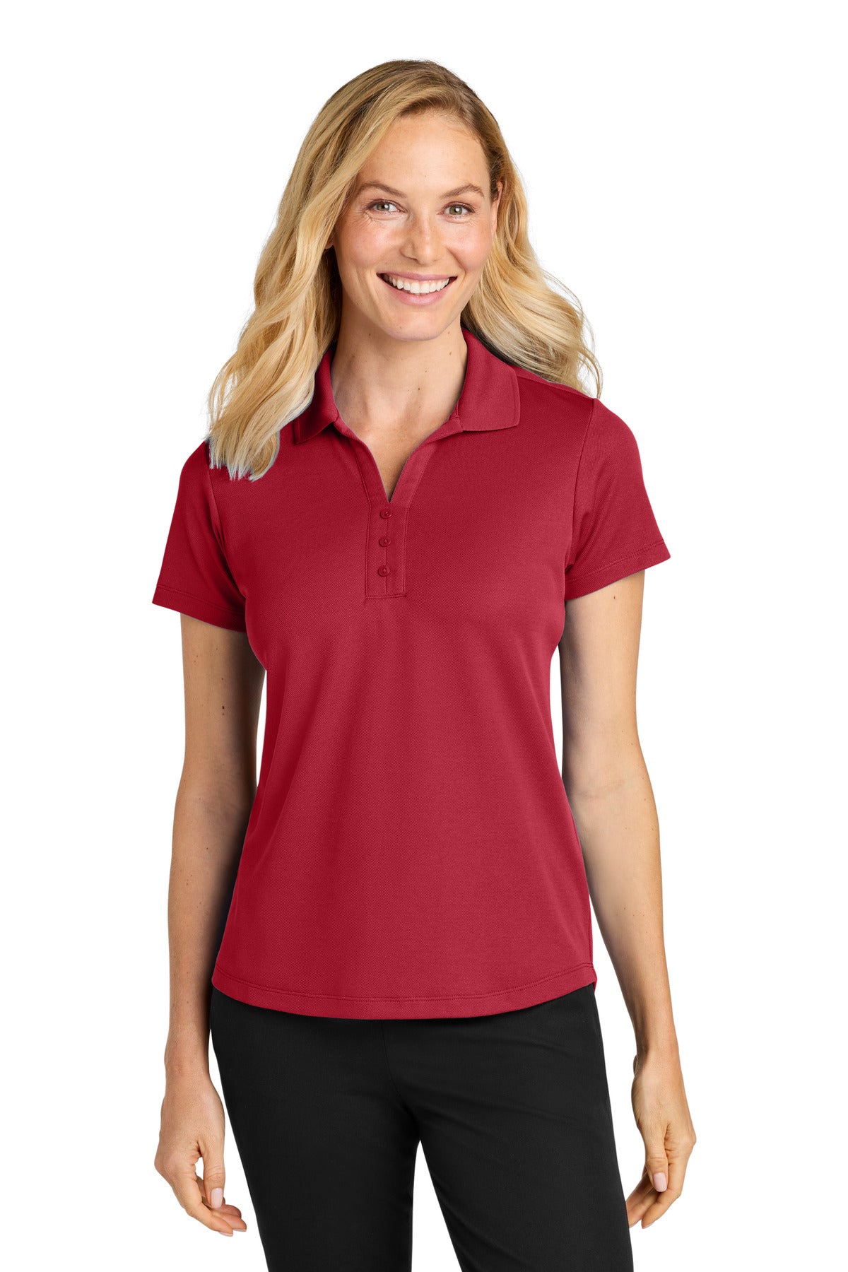 Custom Rich Red Women's Plaited Pique Polo LK620, personalized by SanCanDo Swag in Argyle, TX