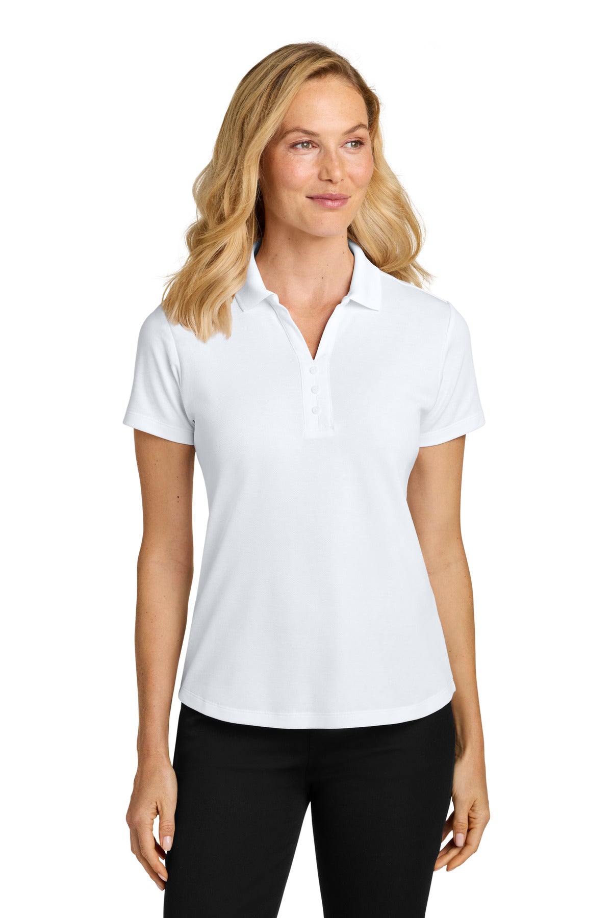 Custom White Women's Plaited Pique Polo LK620, personalized by SanCanDo Swag in Argyle, TX