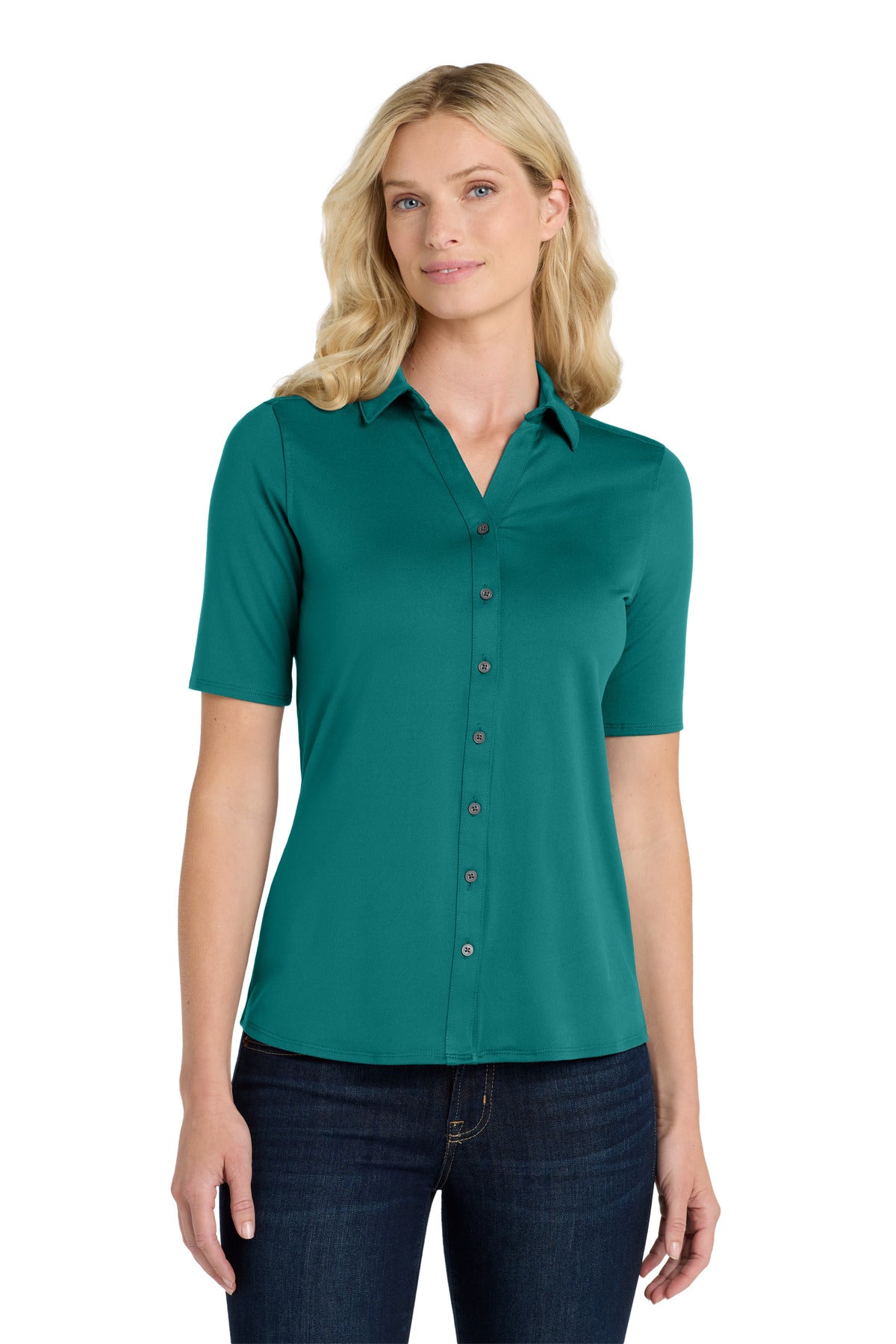 Custom Dark Teal Women's City Stretch Top LK682, personalized by SanCanDo Swag in Argyle, TX