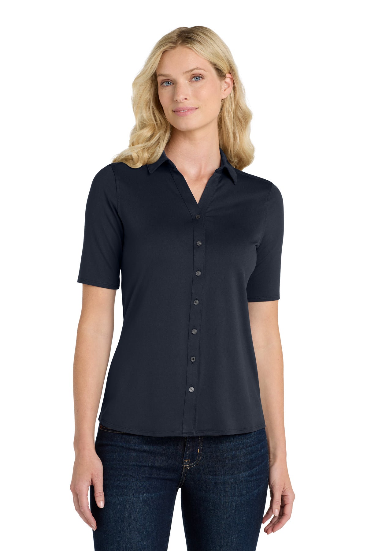 Custom River Blue Navy Women's City Stretch Top LK682, personalized by SanCanDo Swag in Argyle, TX