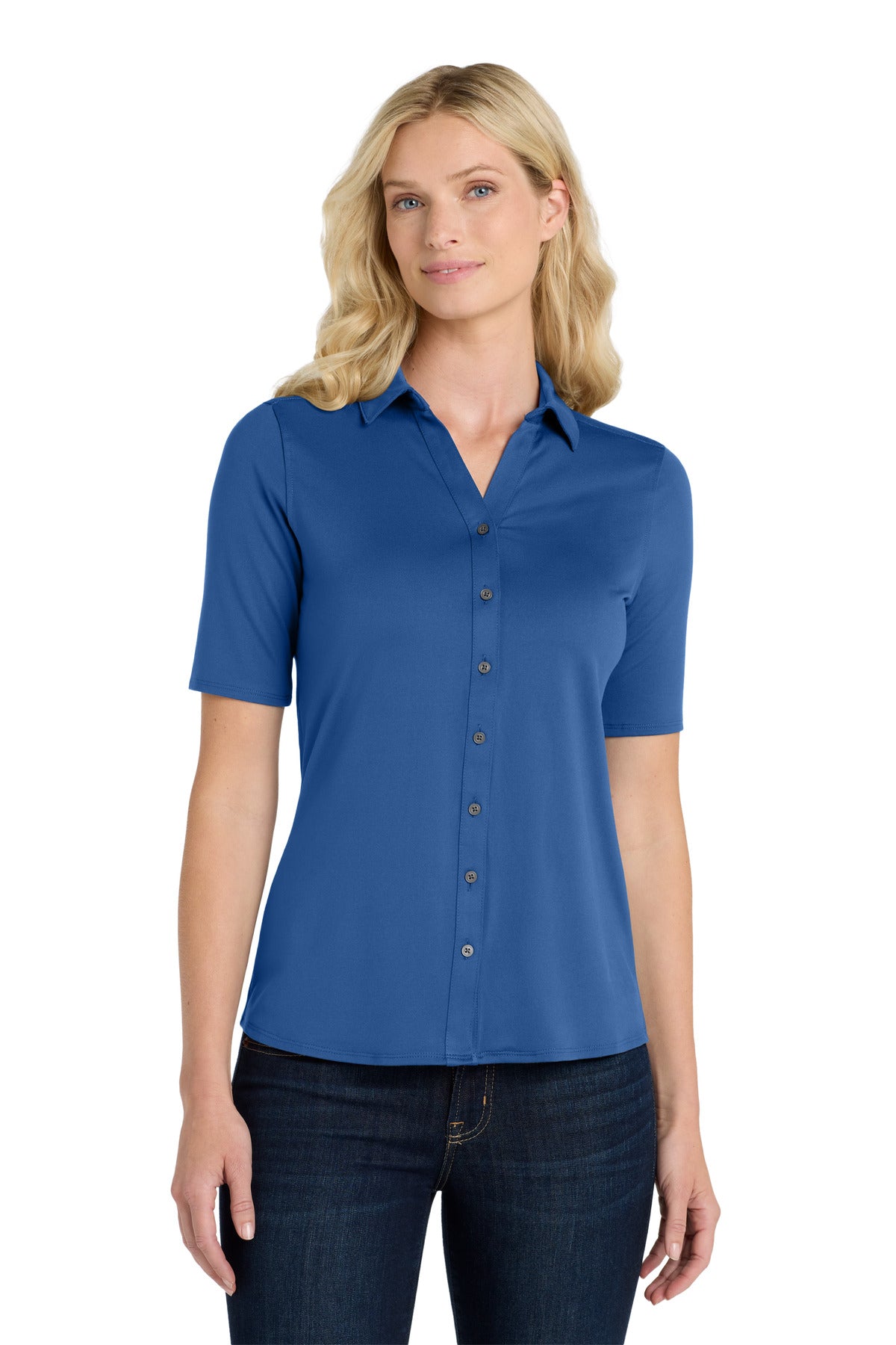 Custom True Blue Women's City Stretch Top LK682, personalized by SanCanDo Swag in Argyle, TX