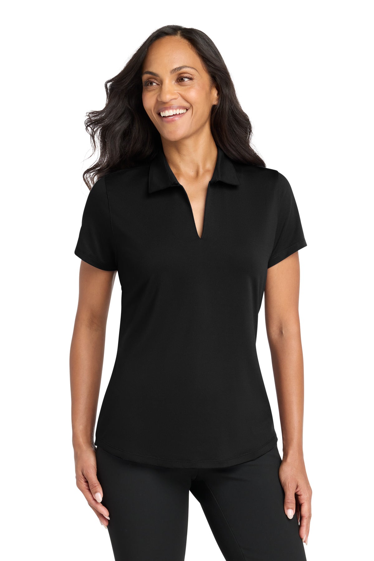 Custom Black Women's City Stretch Polo LK683, personalized by SanCanDo Swag in Argyle, TX