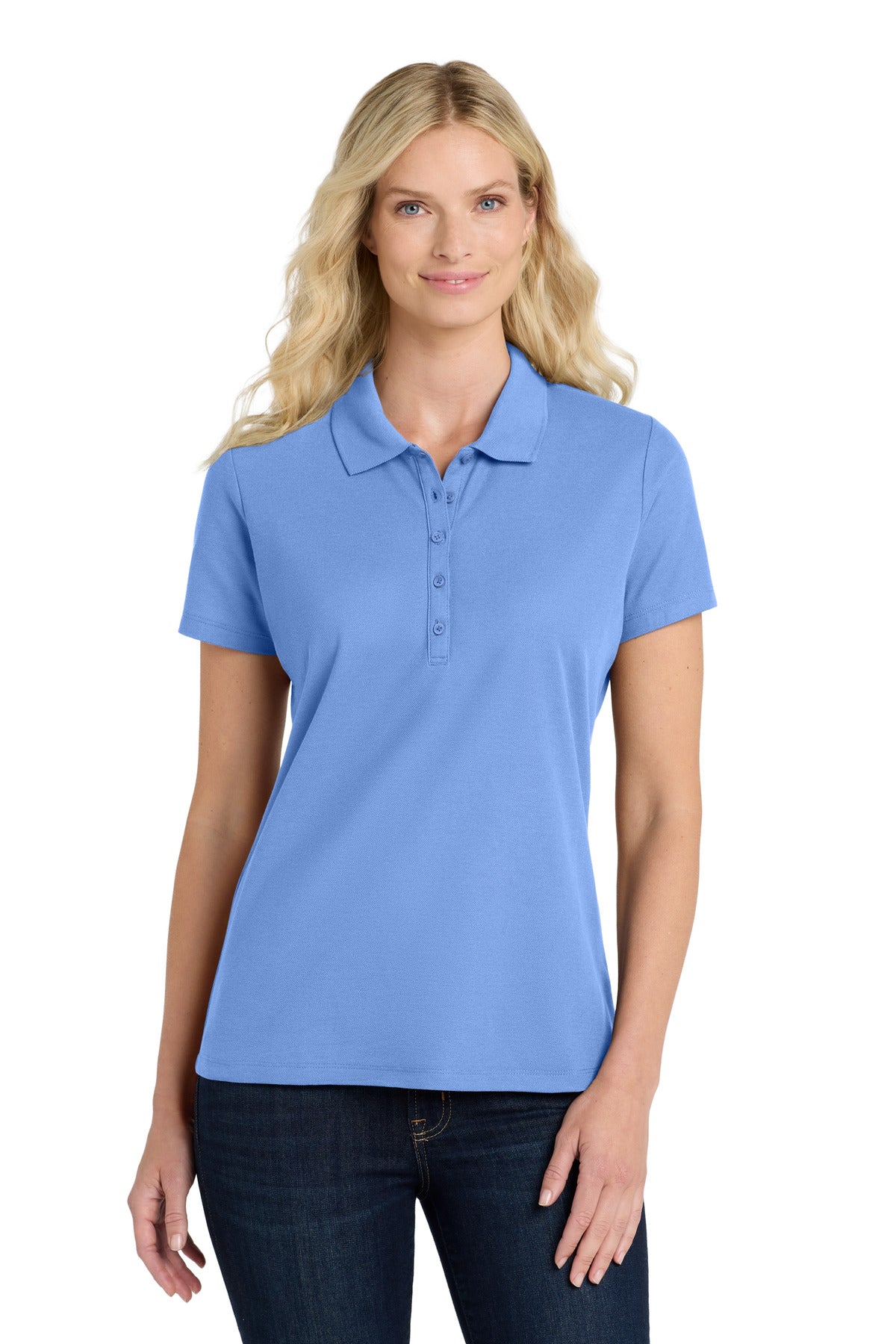 Custom Ultramarine Blue Women's SuperPro React Polo LK810, personalized by SanCanDo Swag in Argyle, TX